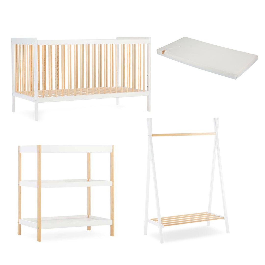  CuddleCo Nola 3 Piece Set Changer, Cot Bed + Clothes Rail - White/Natural、mySite、merchandisen