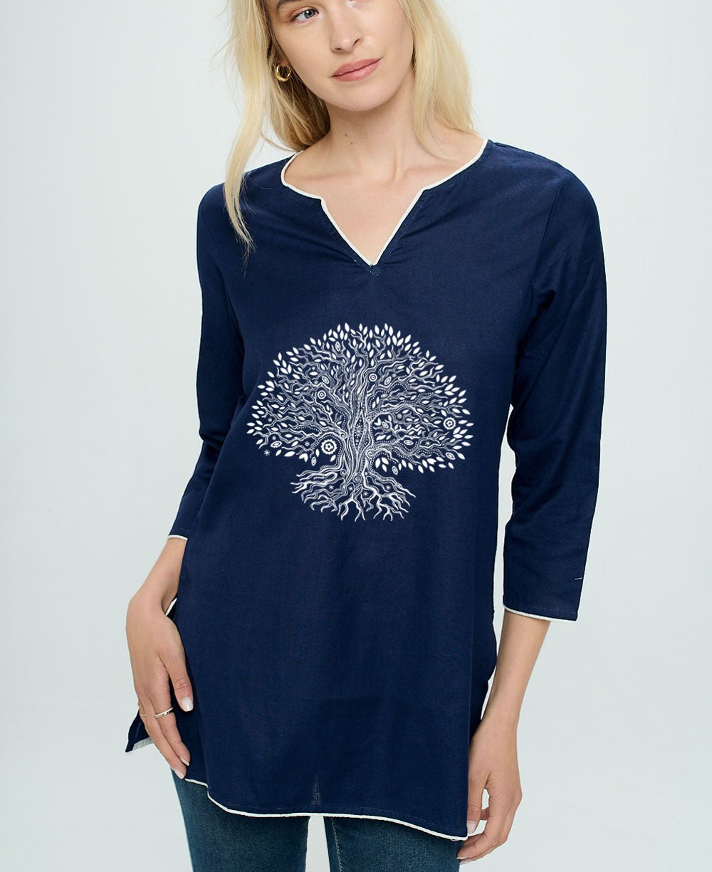 Tree of Life Blue Cotton Tunic Top、mySite、topwebapps