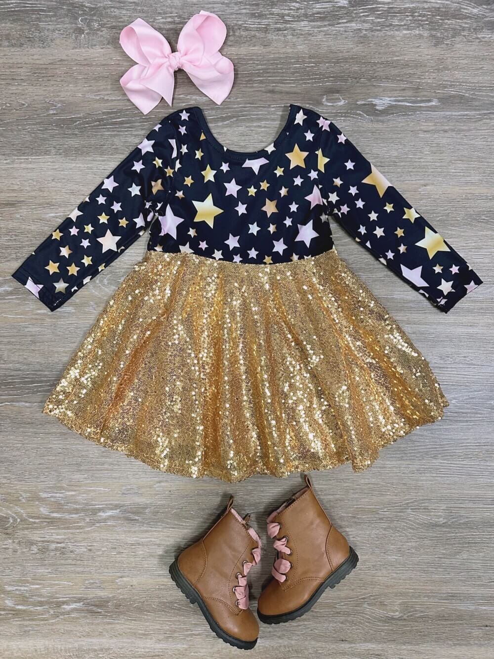 Shining Star Girls Gold Sequin Special Occasion Dress、mySite、camillekostekn