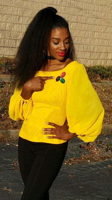 Dupsie's Exclusive Brooched Yellow Lace Top-DPX010、mySite、solidvoid