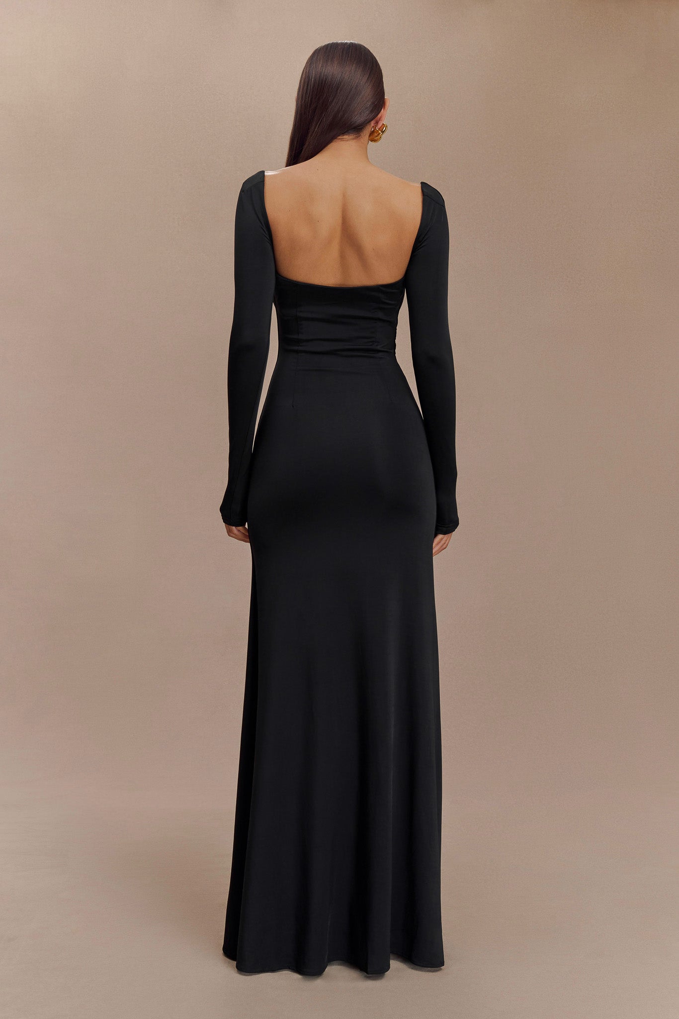 Desirie Slinky Long Sleeve Maxi Dress With Split - Black、mySite、solidvoid