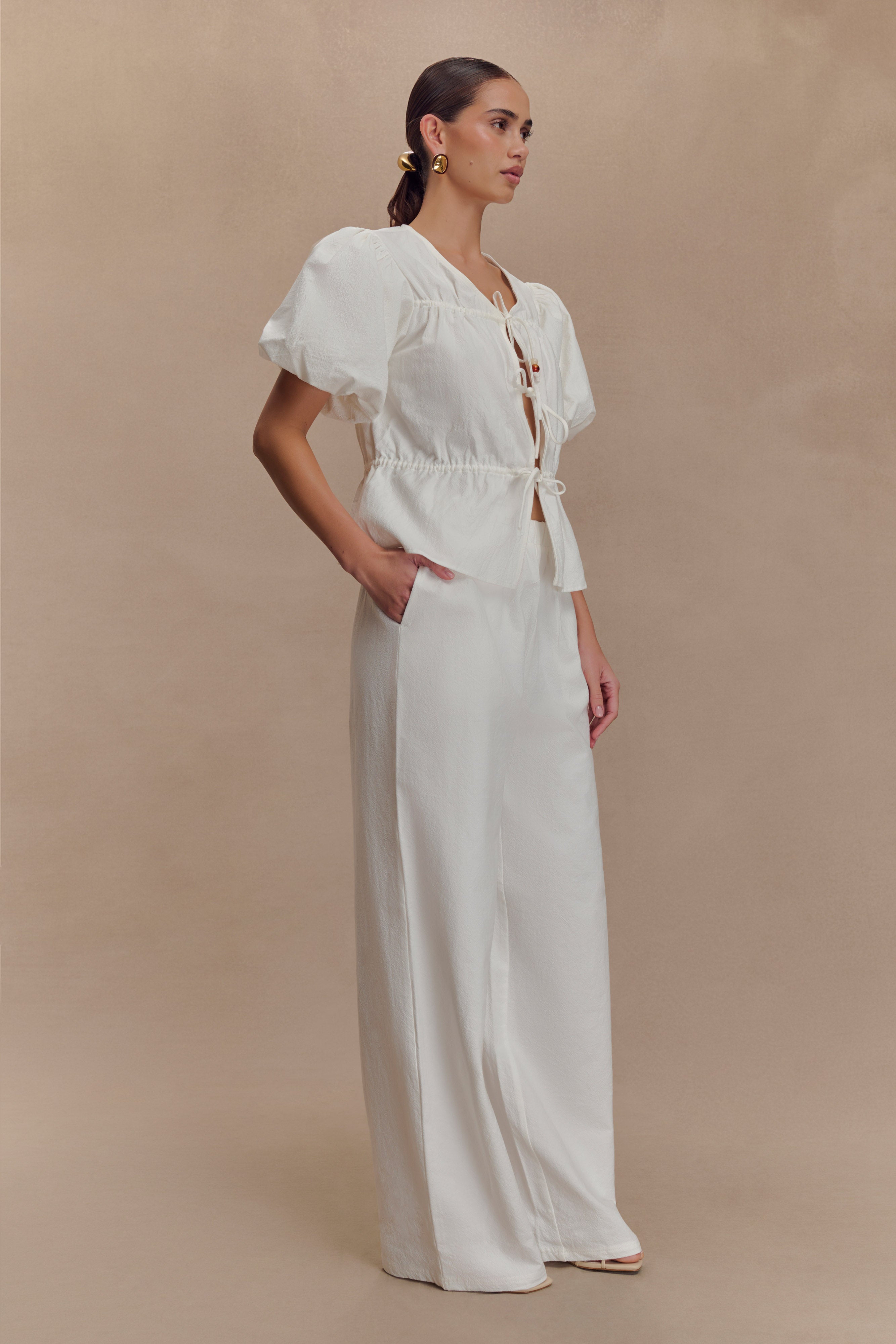 Emilie Puff Sleeve Cotton Top - White、mySite、solidvoid