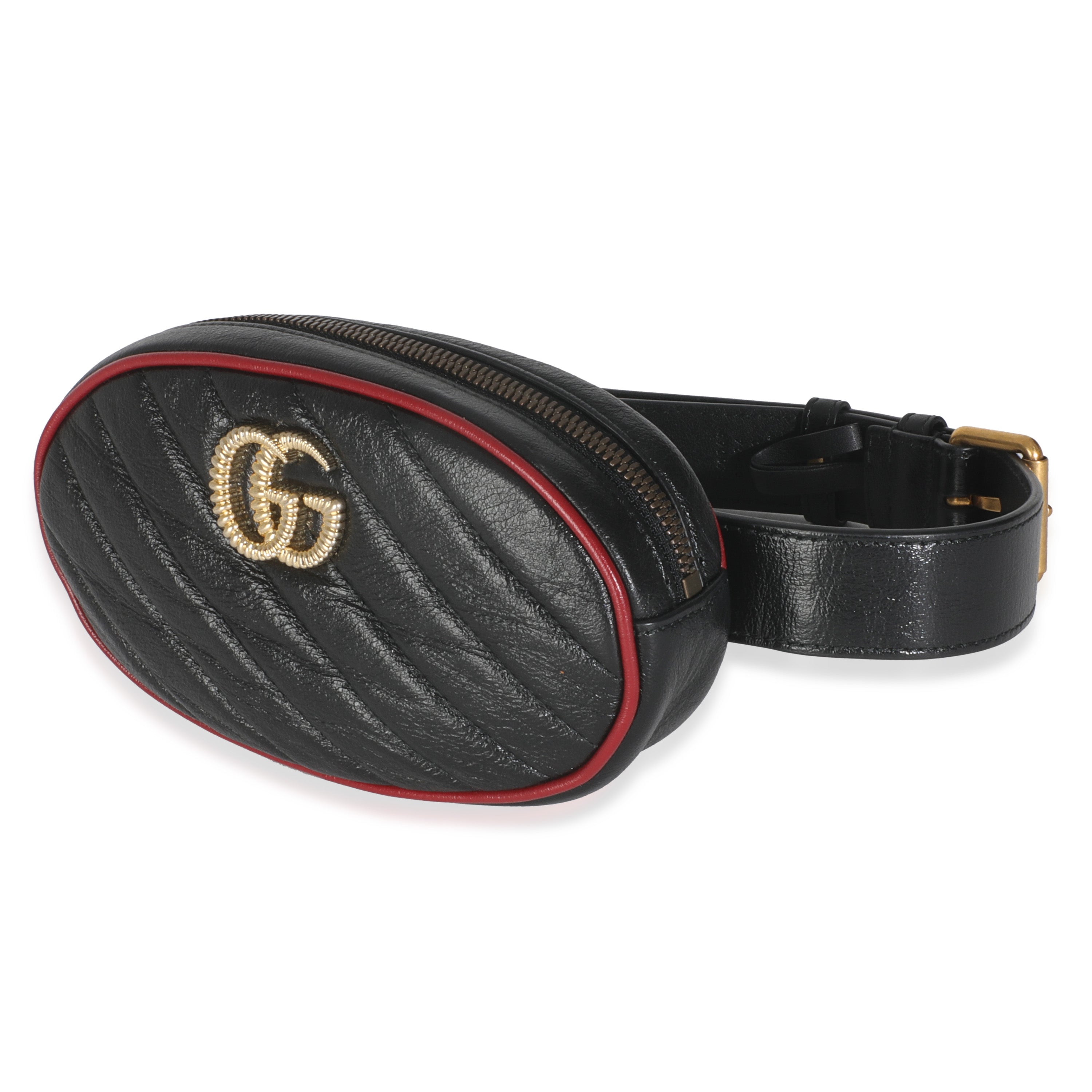 Black Azalea Calfskin Matelasse Diagonal Torchon GG Marmont Belt Bag、mySite、garagedoors4me