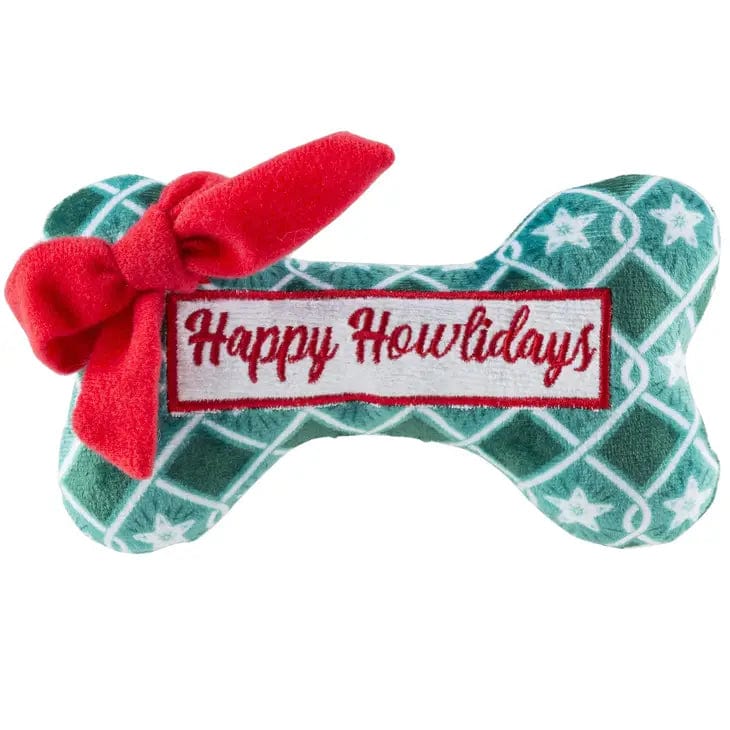 Happy Pawlidays! Med Christmas Plush Dog Bone Toys with Squeakers、mySite、g9winljtr