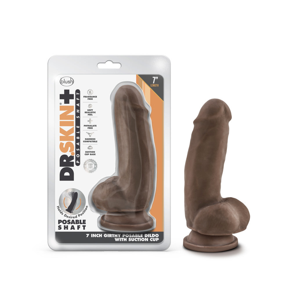 Dr. Skin Plus By Blush® | Realistic Chocolate 7-Inch Long Soft Yet Erect & Posable Dildo With Balls & Suction Cup Base、mySite、bottomscart