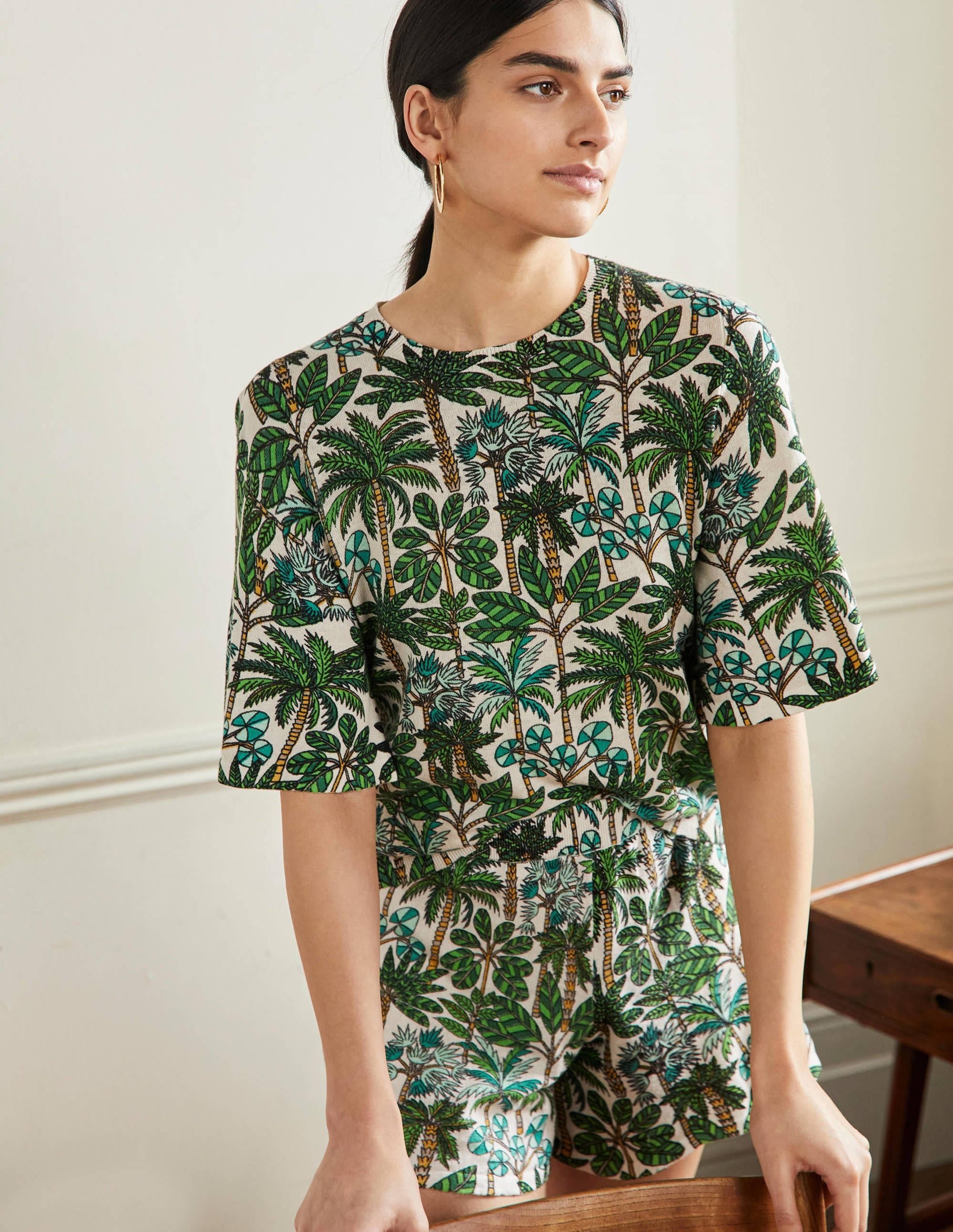  Cara Knitted T-Shirt-Ivory, Palm Forest、mySite、ashleygrahame