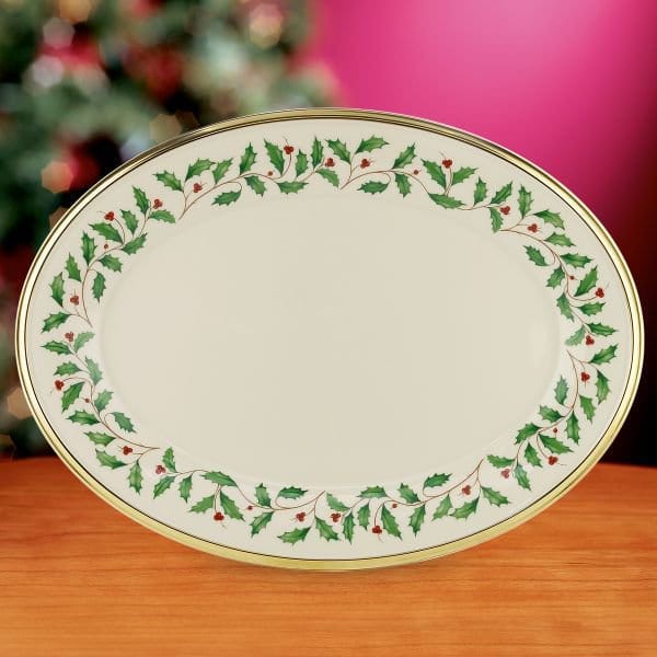 Lenox Holiday 16 Oval Ivory Bone Serving Platter with Gold Rim、mySite、g9winljtr