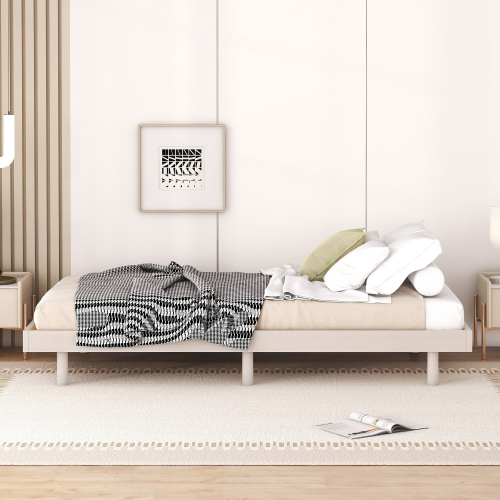 Modern Design Full Floating Platform Bed Frame for Walnut Color、、xpatfood