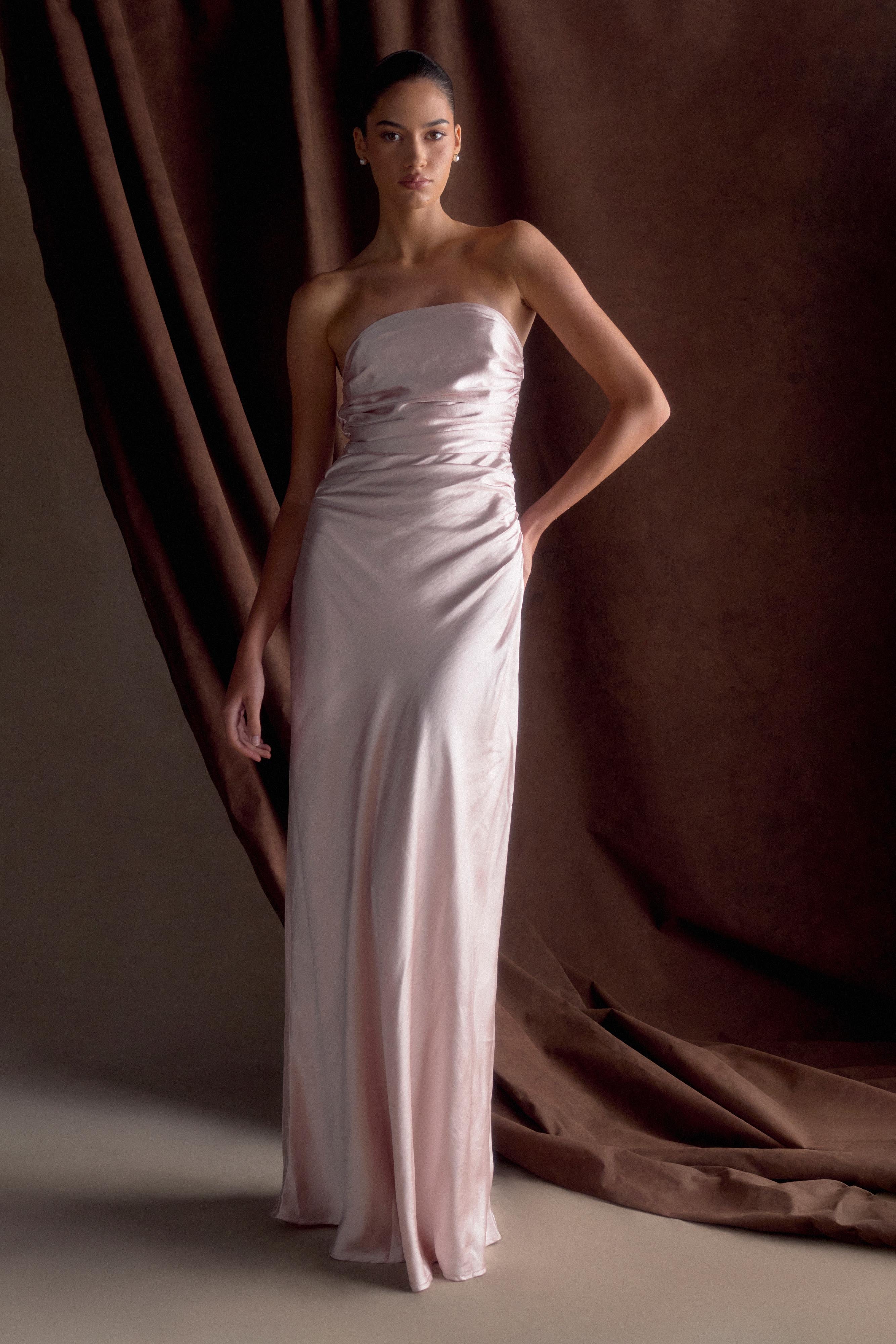 Cedar Strapless Satin Maxi Dress - Soft Pink、mySite、solidvoid