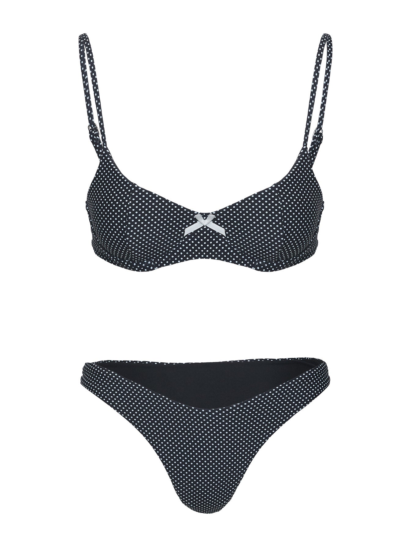 Novie High Cut Cheeky Bikini Bottoms Black Polkadot、mySite、solidvoid