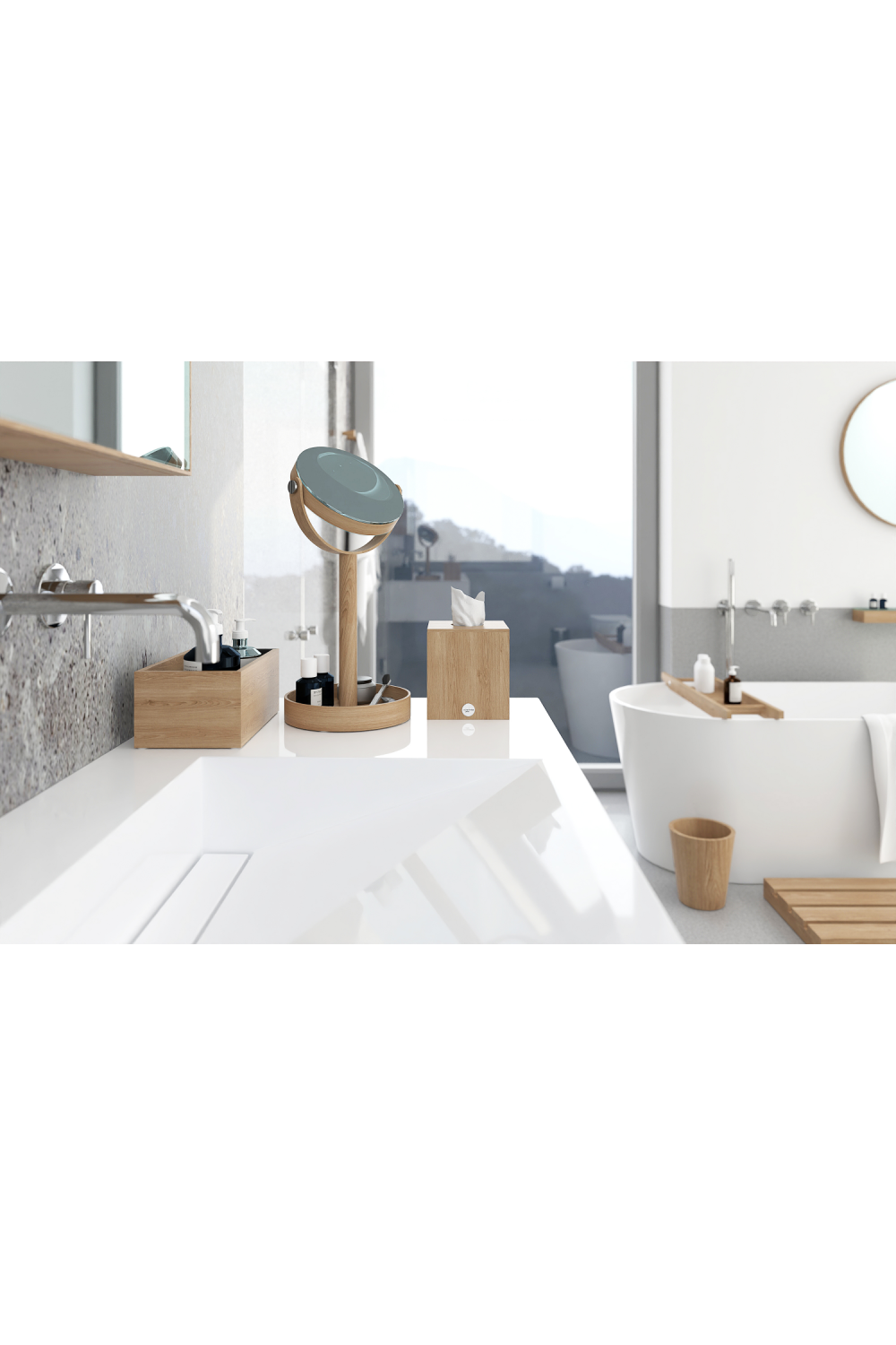 Oak Double Face Mirror with Storage Tray | Wireworks Close-up、mySite、neckold