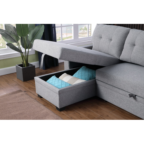 Upholstered Pull out Sectional Sofa with Chaise、、casual