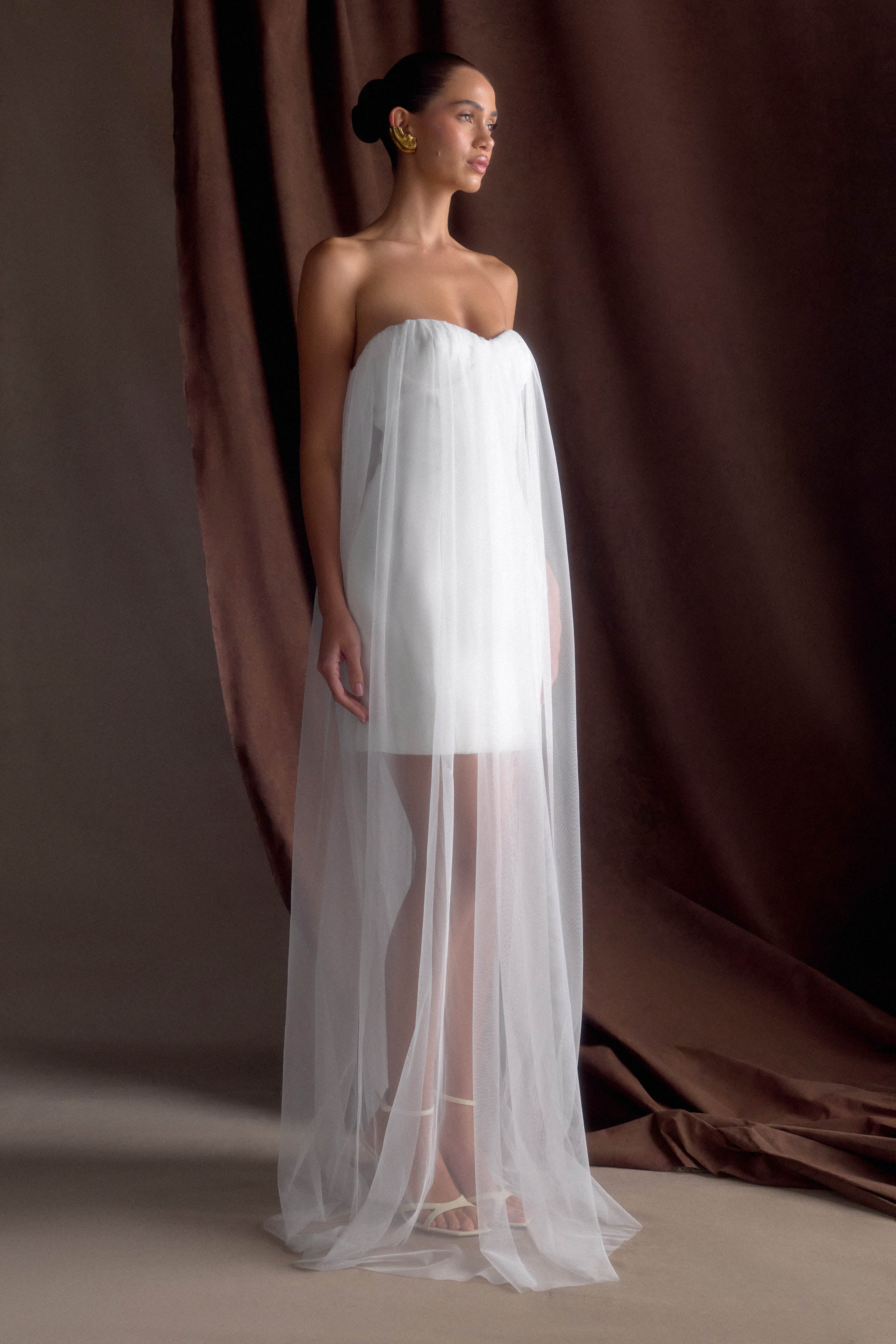 Bettany Chiffon Strapless Maxi Dress - White、mySite、solidvoid