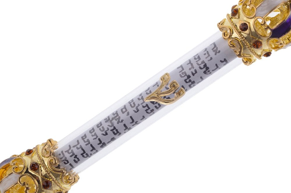 Gold Plated Mezuzah and Scroll - Large with Enameled Stones as Shown - with Scroll - (5.75 inches)、mySite、topwebapps