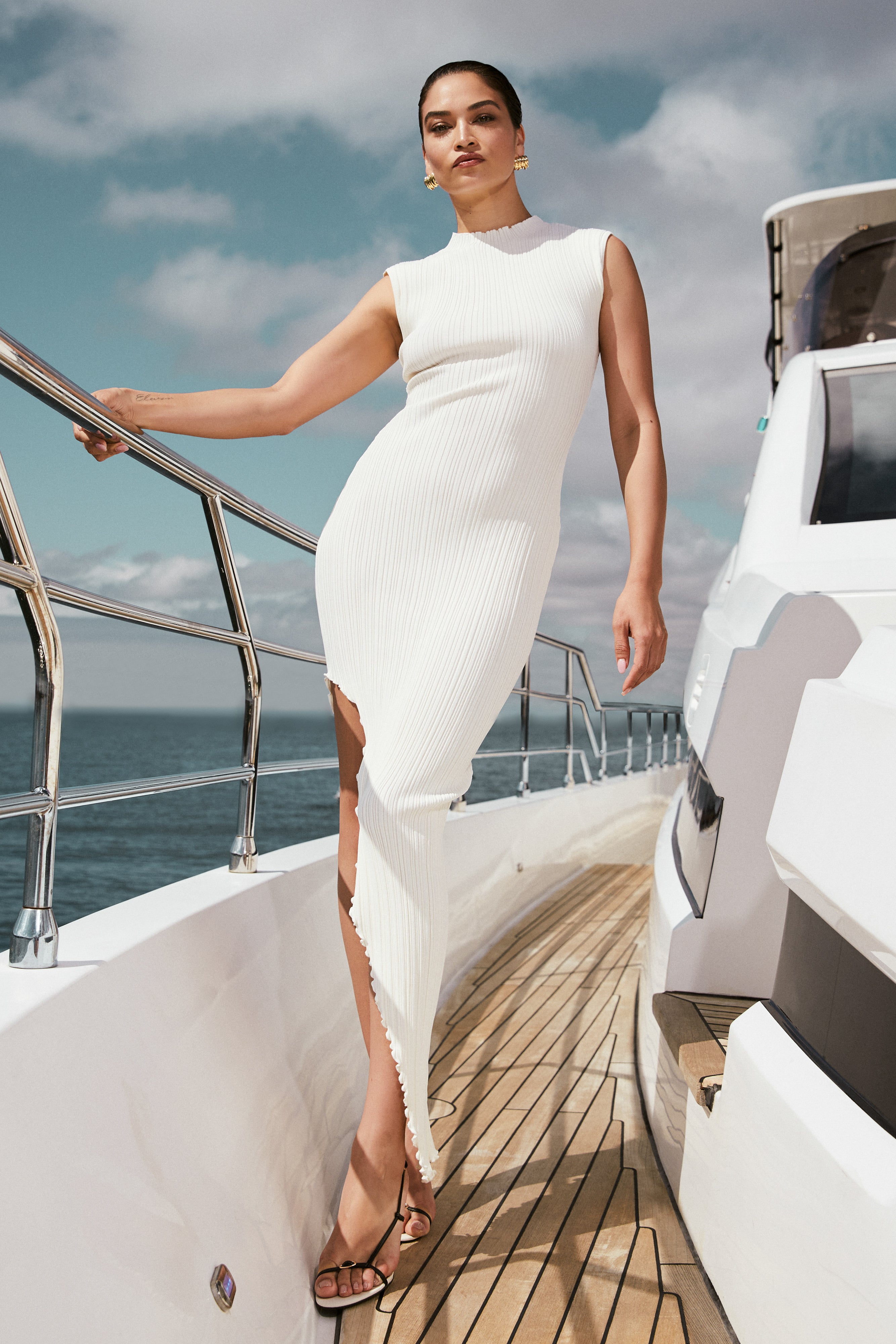 Arden Asymmetrical Rib Knit Maxi Dress - Ivory Marle、mySite、solidvoid