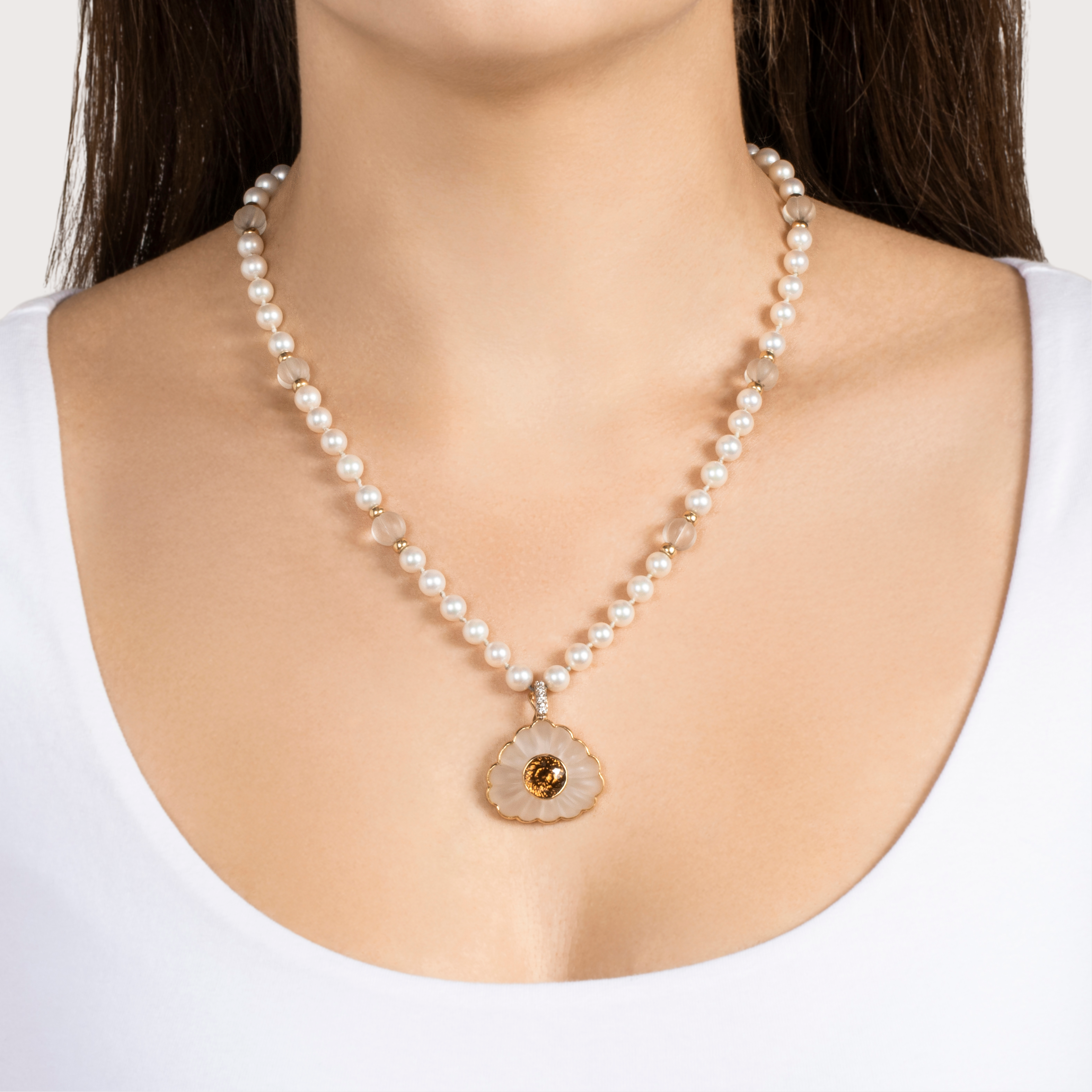 Vintage Unusual 14k Yellow Gold Rock Crystal & 4ct Zircon Pendant Necklace 18、mySite、hinf8tx79