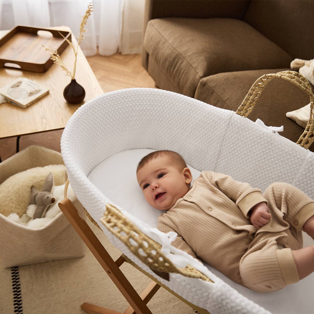  The Little Green Sheep Wheat Knit Moses Basket and Foldable Stand Bundle - White / Natural、mySite、merchandisen