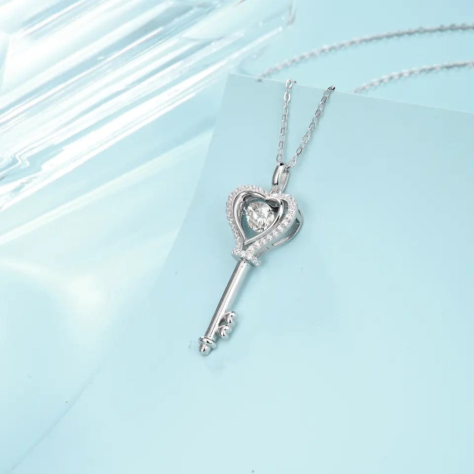Key to My Heart Moissanite Diamond Necklace 925 Sterling Silver Rhodium Plated、mySite、g9winljtr