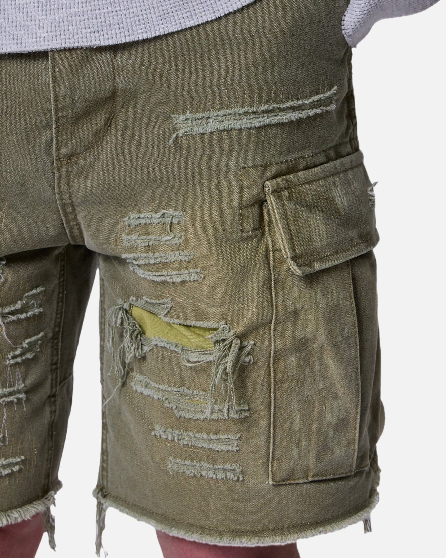 MNML Distressed Cargo Shorts Olive、mySite、zt4zffjzw