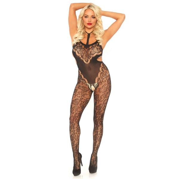 Leg Avenue | Lace Bodystocking with Cut Out | One Size、mySite、bottomscart