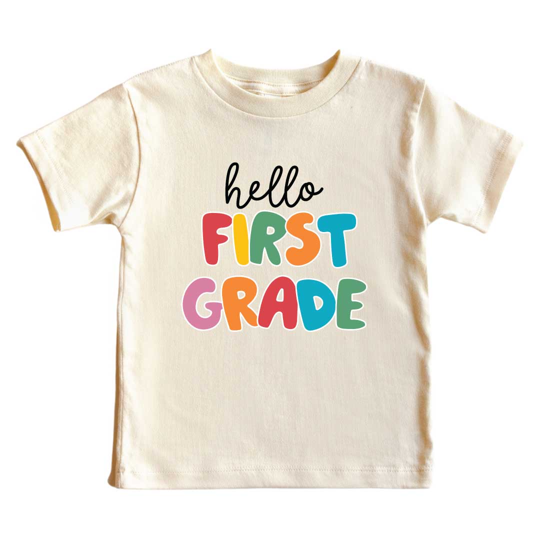  Hello New Grade Kids Graphic Tee | Natural、mySite、layawaytickets