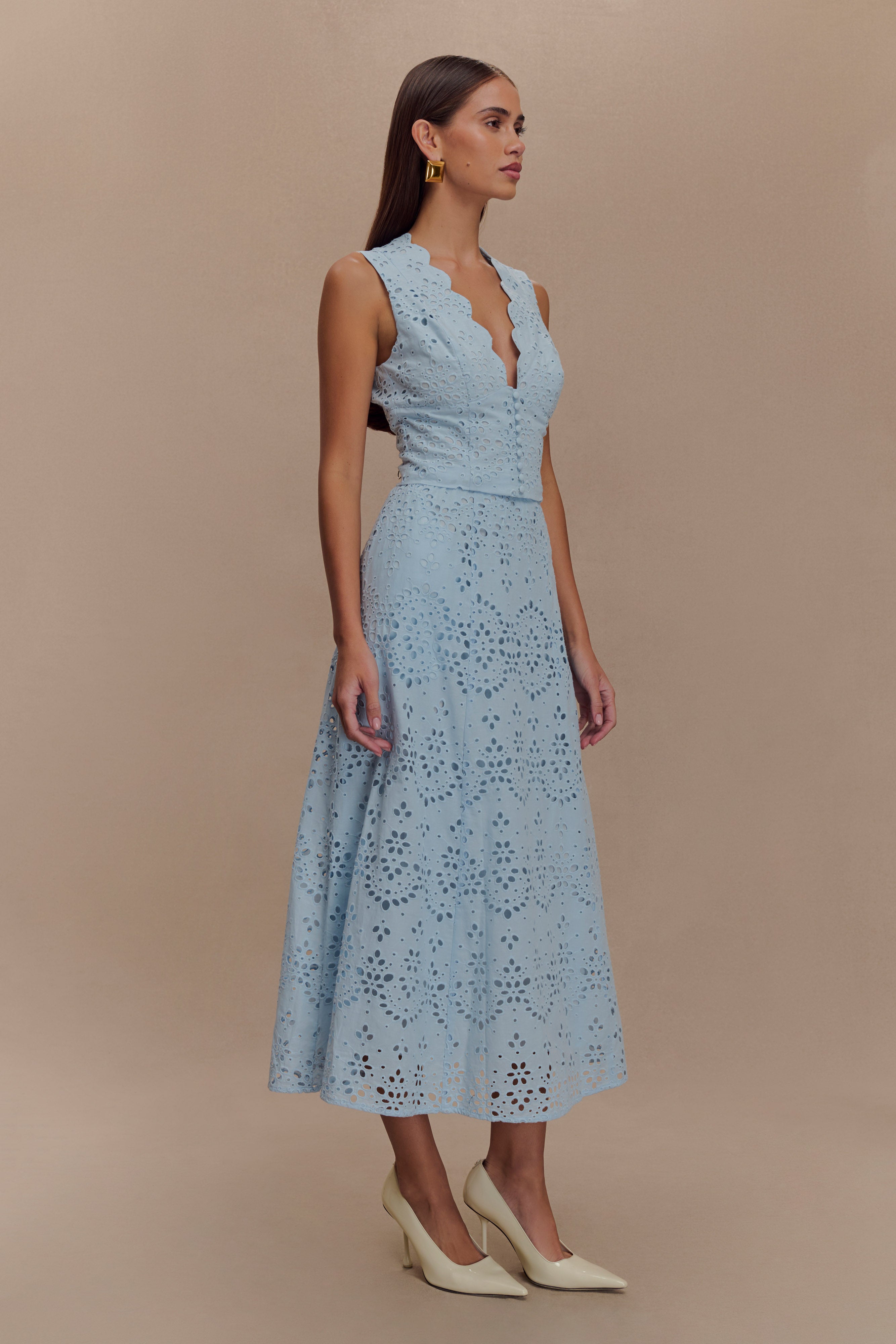 Arla Broderie Midi Skirt - Pale Cornflower Blue、mySite、solidvoid