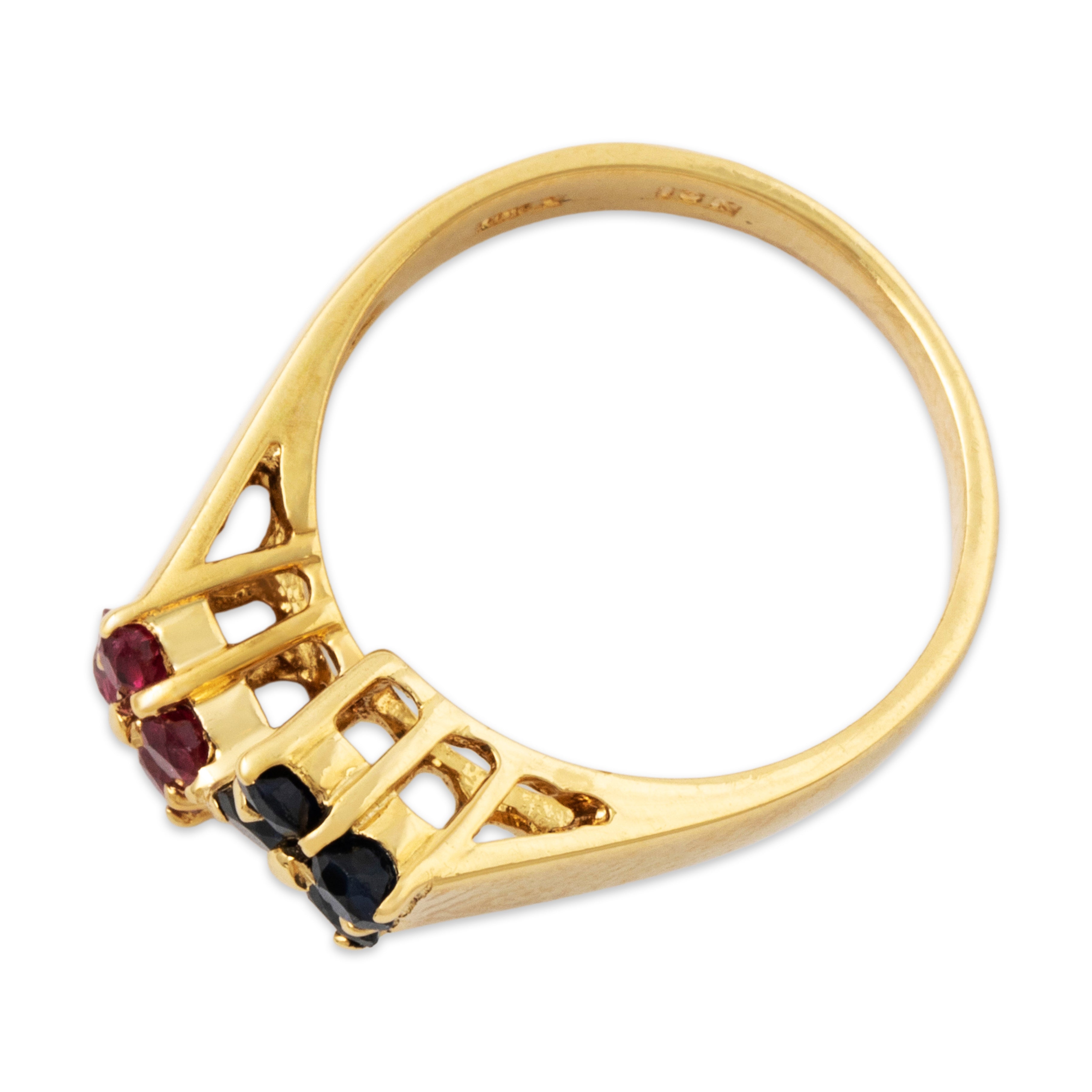 Vintage 18k Yellow Gold Ruby Blue Sapphire Floral Duo Ring 4.50、mySite、hinf8tx79