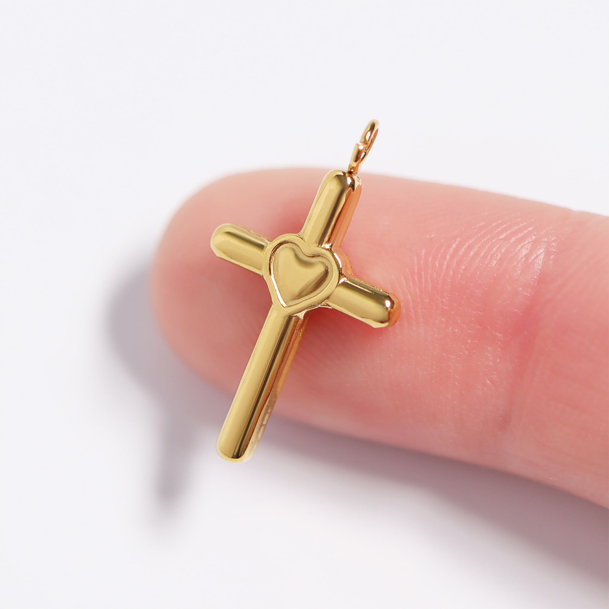 18K Gold PVD Stainless Steel Cross with Heart Charm / PDL0058、mySite、dreamappss
