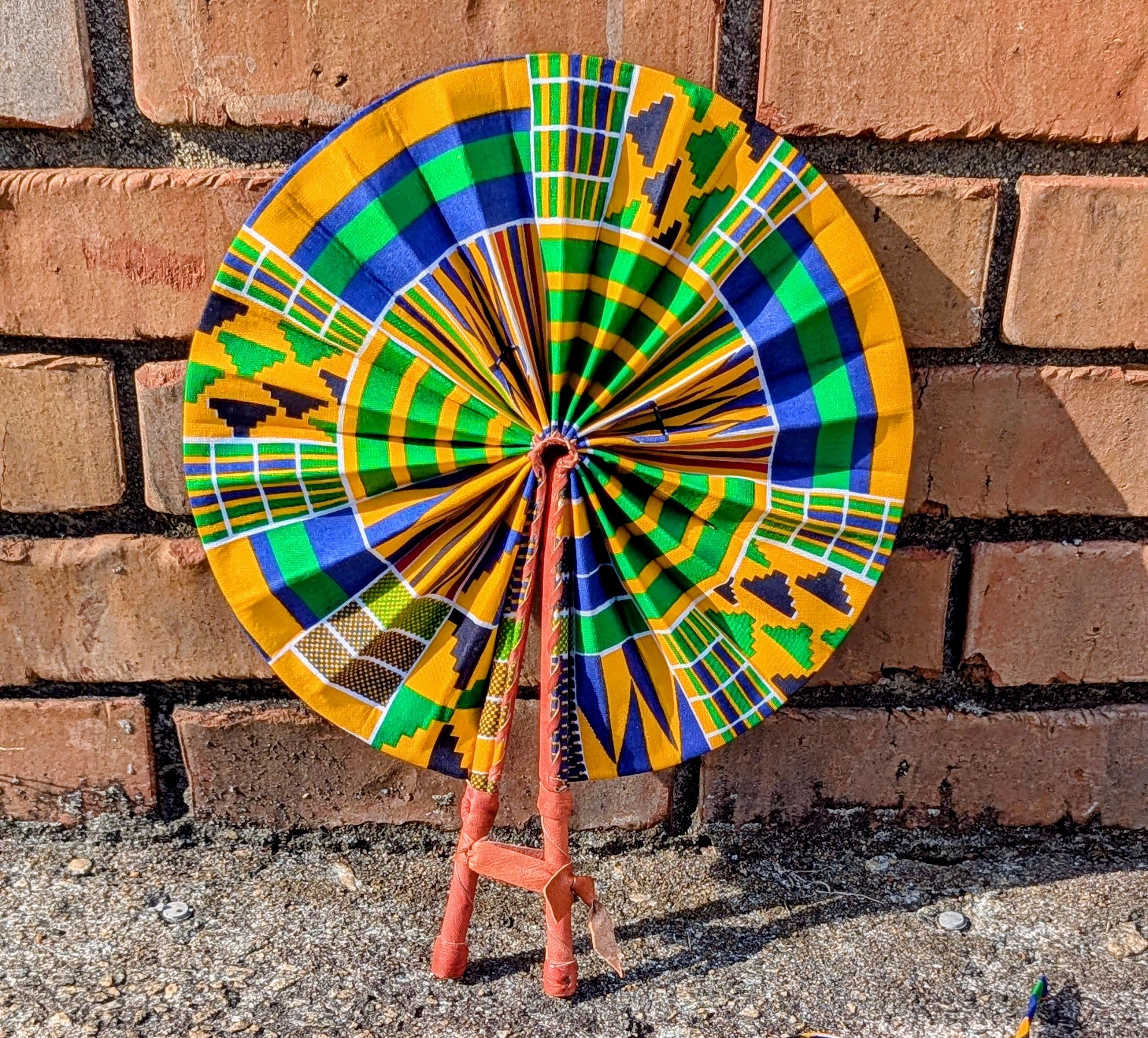 Dupsie's Afiokuma Foldable African Print Kente Hand Fan with leather handle DPPF4075、mySite、solidvoid