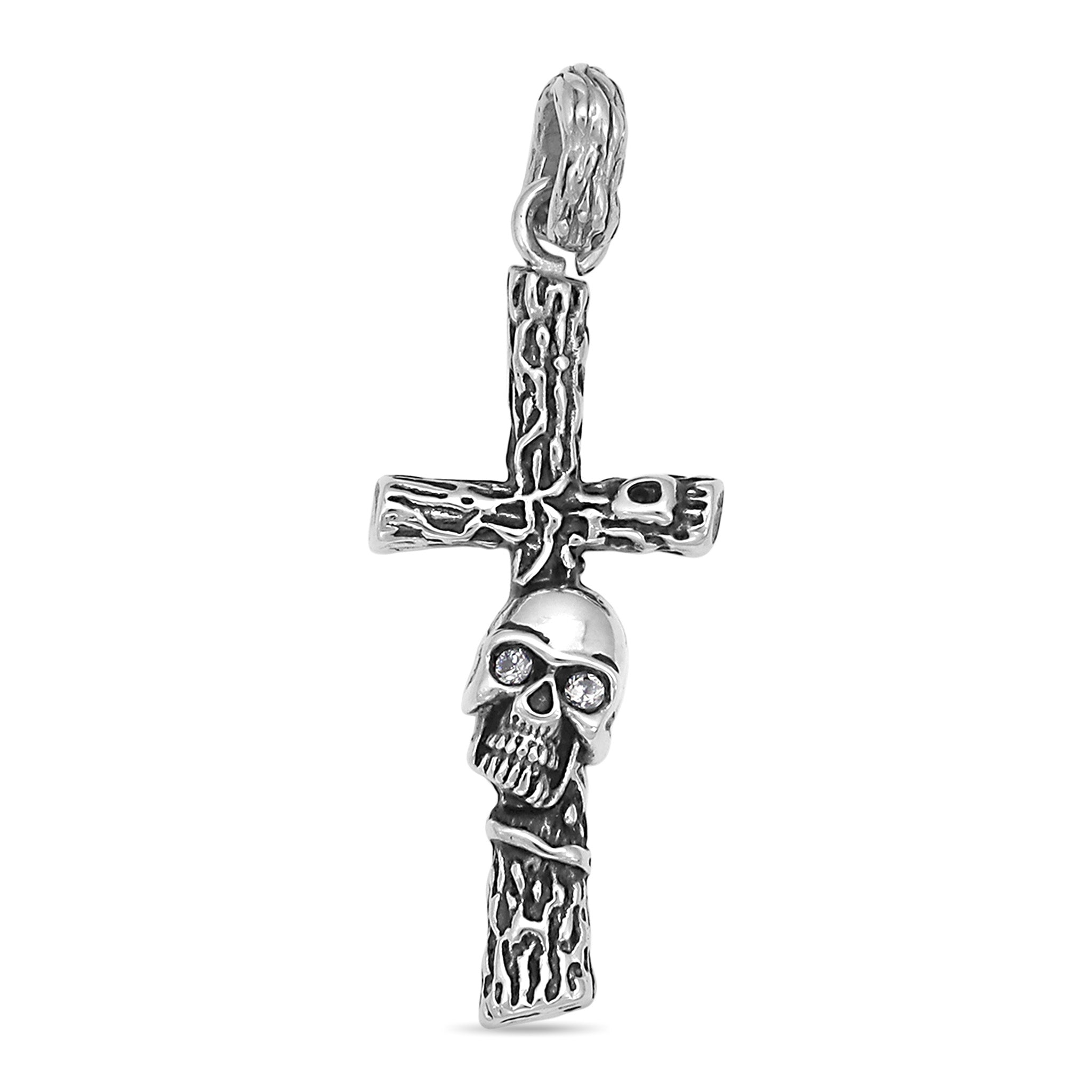 Stainless Steel Wood Texture Skull Cross Pendant / PDL2018、mySite、dreamappss