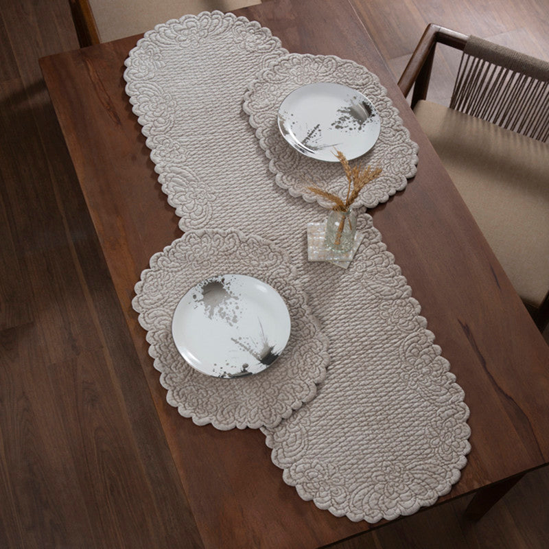 Cotton Dining Mat Set | Table Runner & Placemats | Beige | Set of 9、mySite、camillekostekn