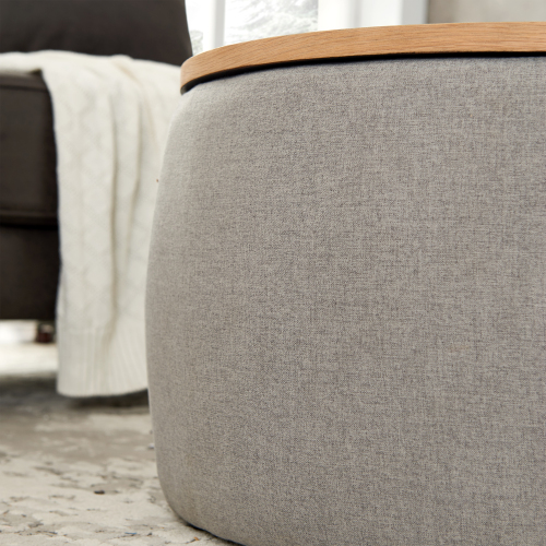 Round Storage Ottoman, 2 in 1 Function, Work as End table and Ottoman, Grey (25.5"x25.5"x14.5")、、casual