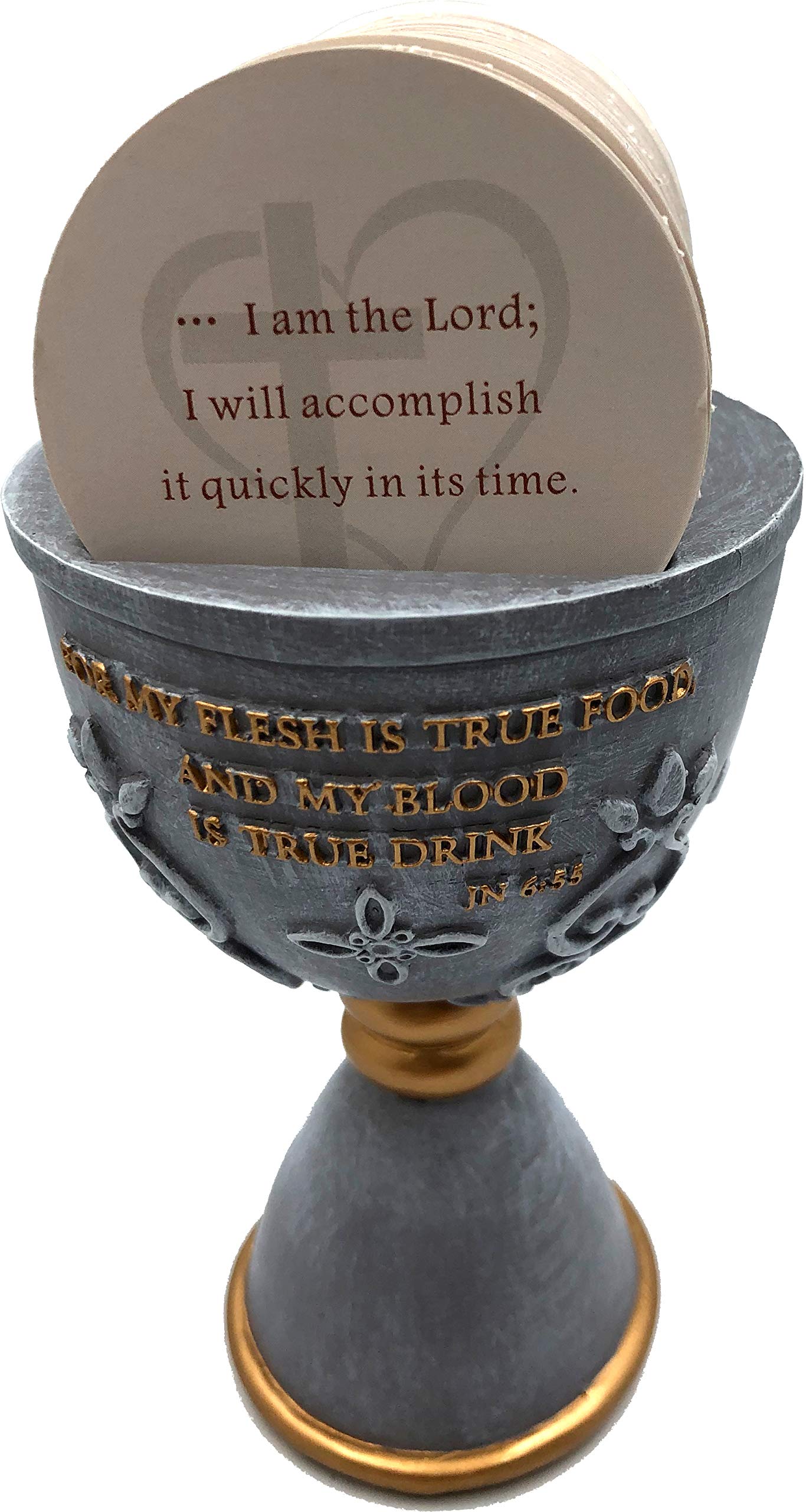  Holy Land Market Stone Communion Cup / Chalice and Hosts with 150 Different Biblical Verses ( 6 Inches high ) - Dark Grey、mySite、elrpsem3k
