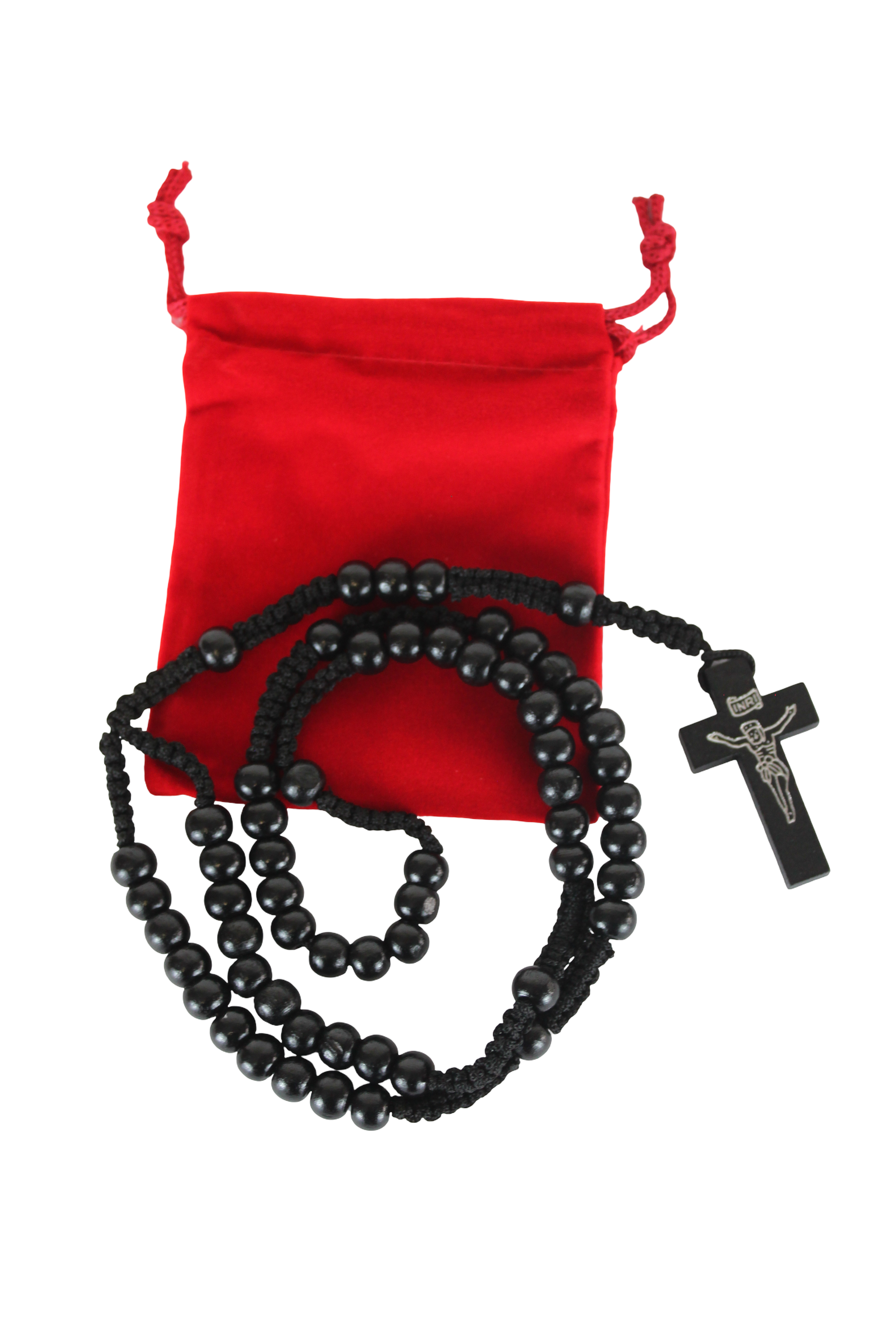 Pair of Black and Beige Wooden Rosaries with Two Velvet Bags - Colored Wooden Beads Rosary Necklaces with Jesus Imprint Cross、mySite、topwebapps