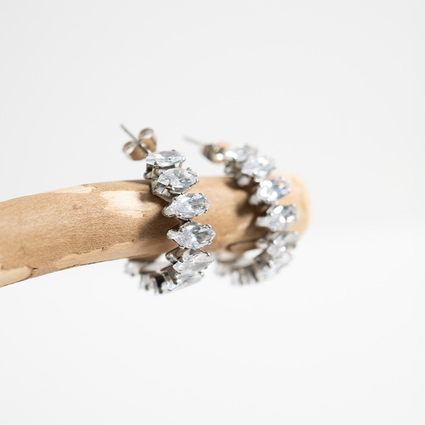 18K Gold PVD Stainless Steel Marquis CZ Stone Hoop Earrings / ERJ0069、mySite、dreamappss