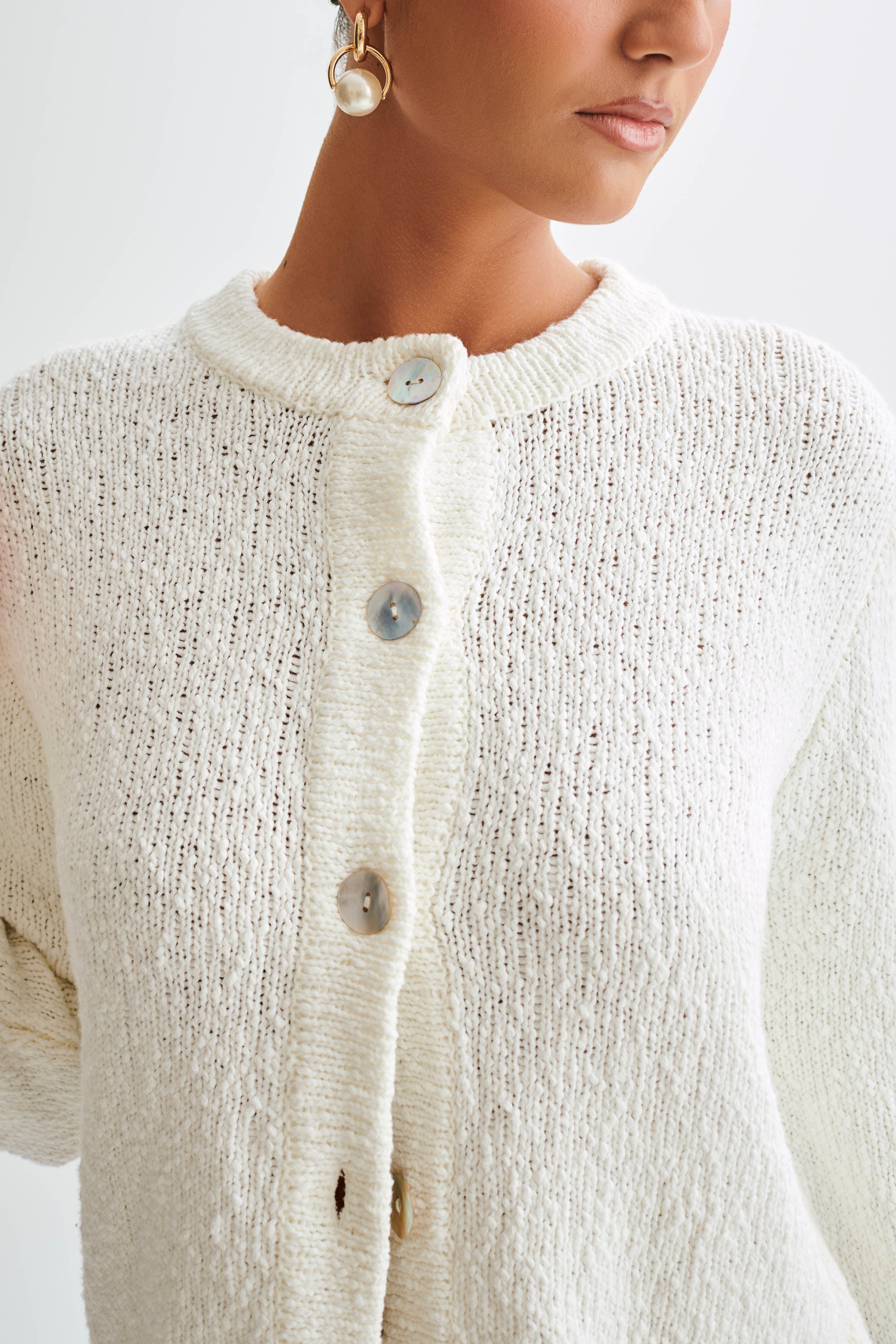 Moira Oversized Boucle Cardigan - White、mySite、solidvoid