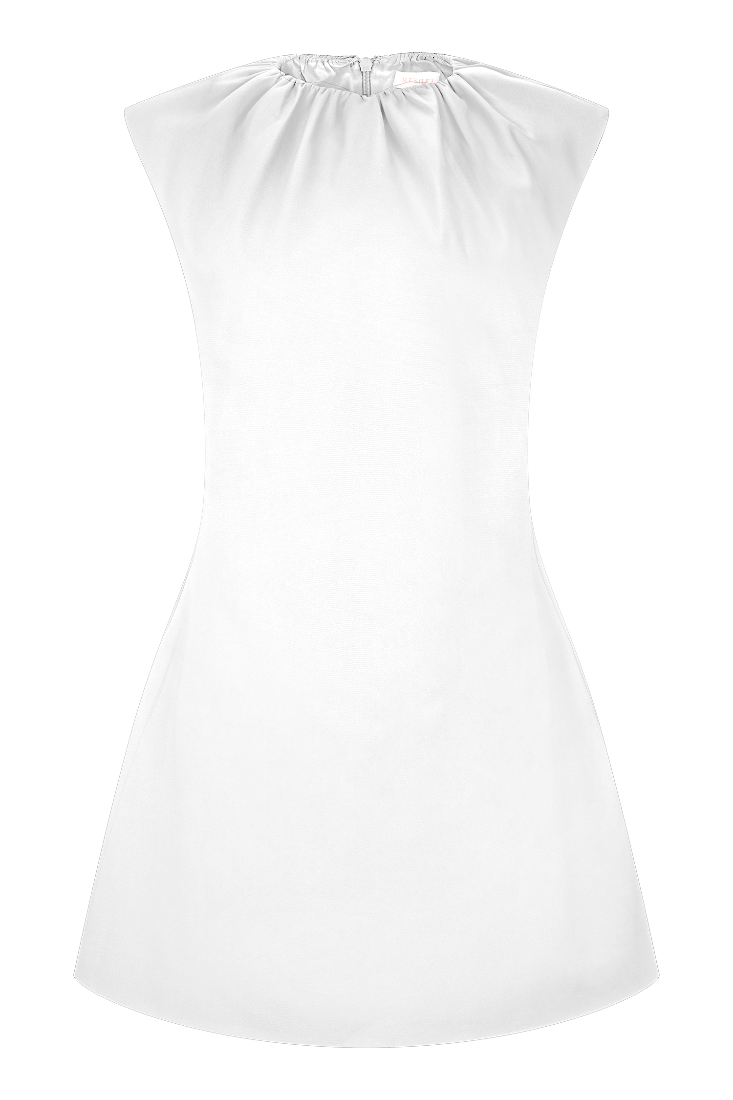 Ariana Pleated Neck Mini Dress - Ivory、mySite、solidvoid