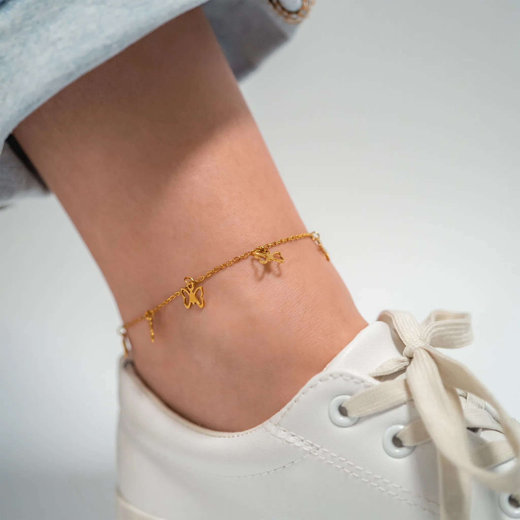 18K Gold PVD Stainless Steel Butterfly Anklet / BRJ1025、mySite、dreamappss