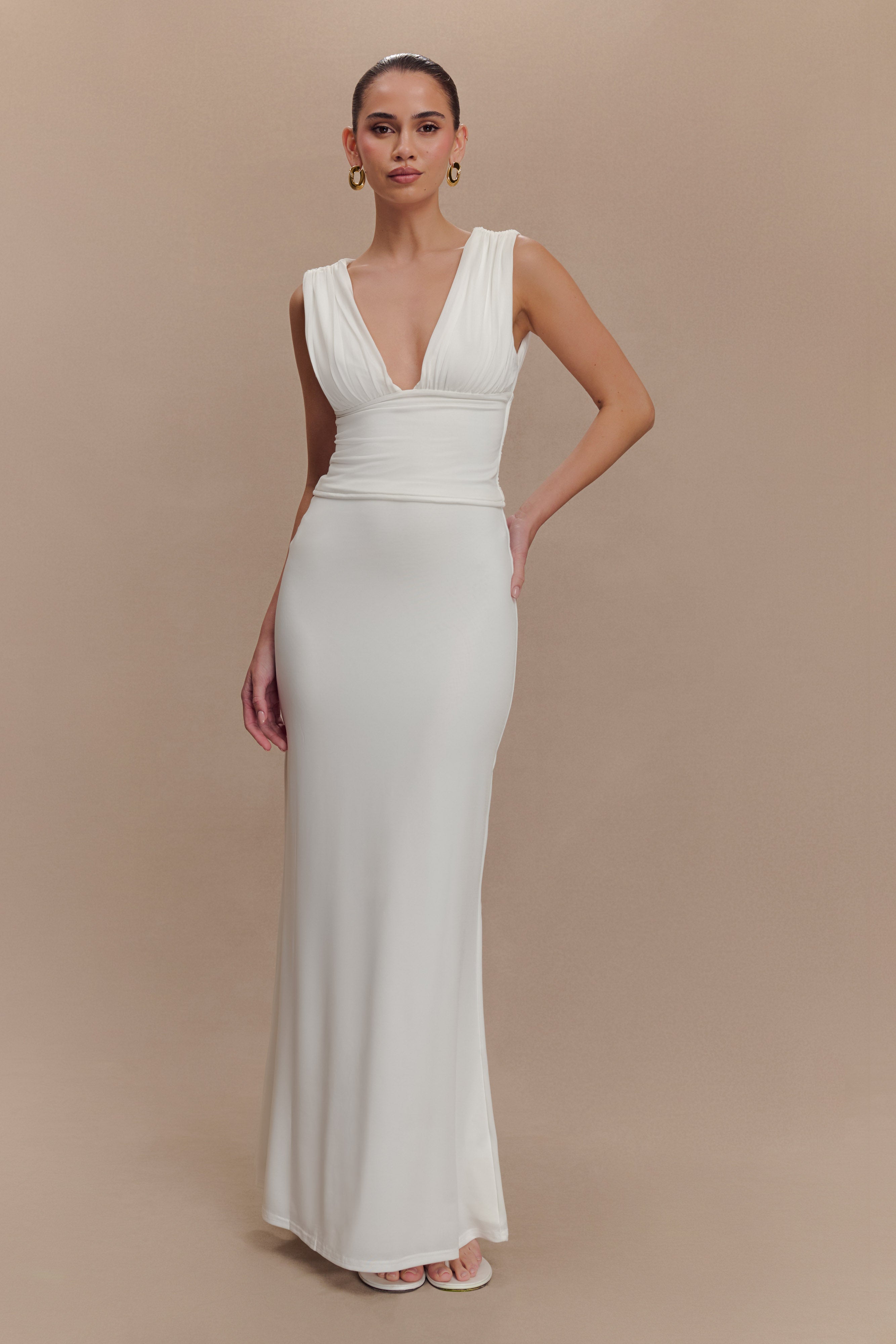 Kerrigan Slinky Ruched Sleeveless Top - White、mySite、solidvoid