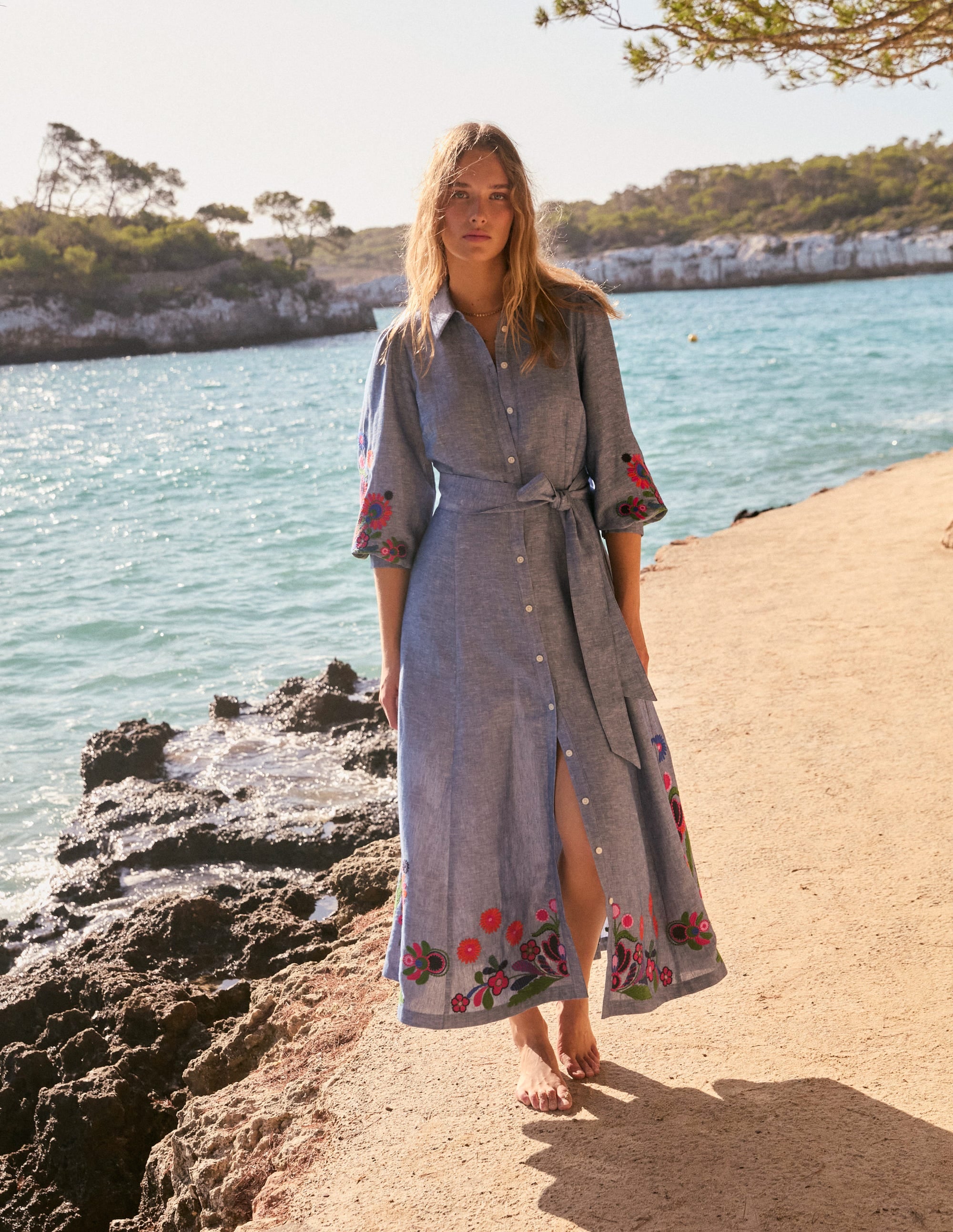  Clara Linen Blend Shirt Dress-Blue Chambray, Embroidered、mySite、ashleygrahame