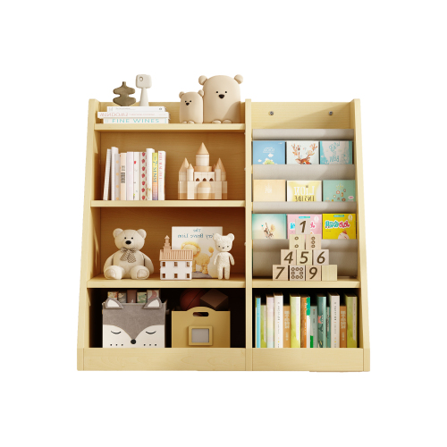 Wooden Toy Storage Organizer Cabinet Natural/ Wood Kids Bookshelf Children Bookcase Toddler Baby Sling Book Rack Shelf for Playroom Bedroom Nursery Hallway School Kindergarten Living room、、casual