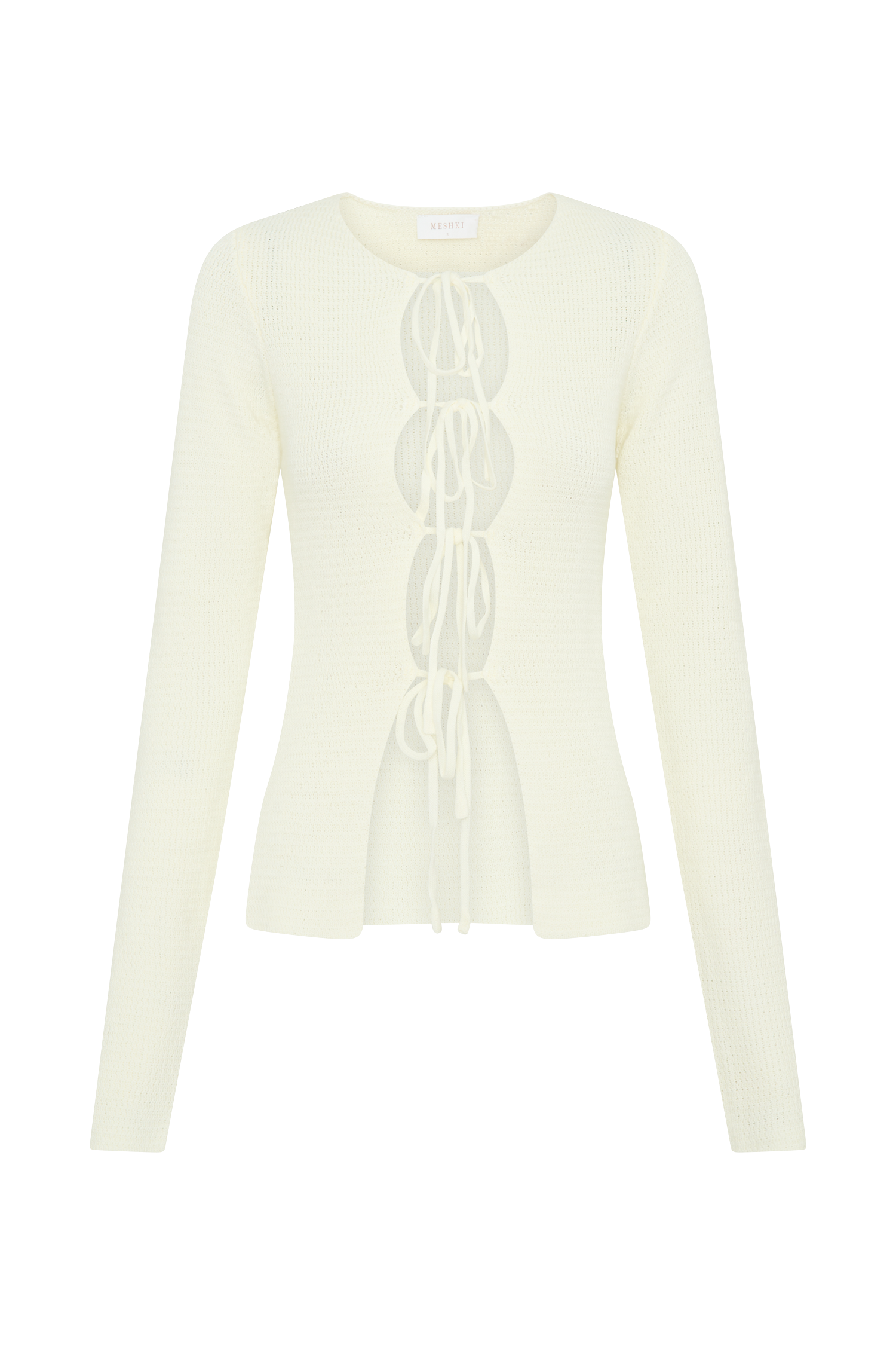 Noah Knit Tie Long Sleeve Top - Ivory、mySite、solidvoid
