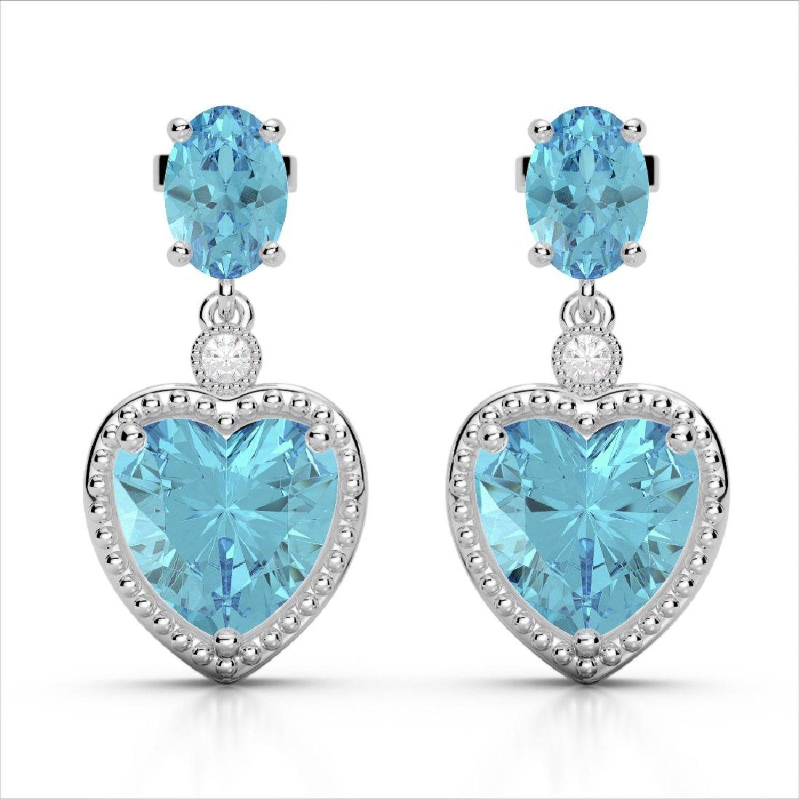 Heart Earrings and Necklace, 10K White Gold, 8CTW of Sky Blue Topaz and Diamonds、mySite、g9winljtr