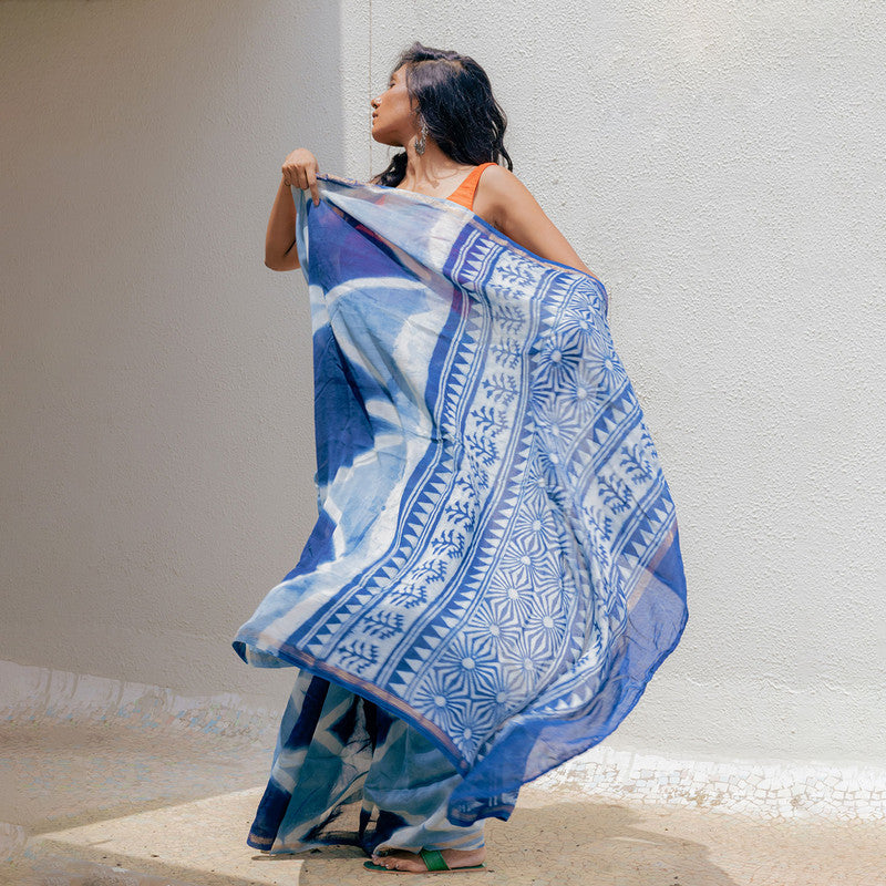 Chanderi Saree | Handblock Print | Blue、mySite、camillekostekn