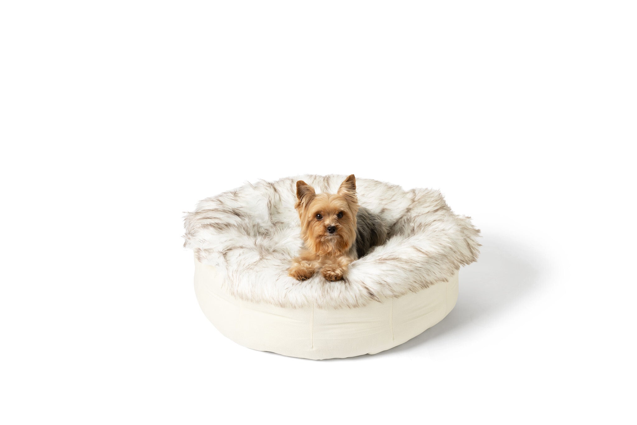 PupPouf™ Faux Fur Donut Dog Bed - White with Brown Accents、mySite、solidvoid