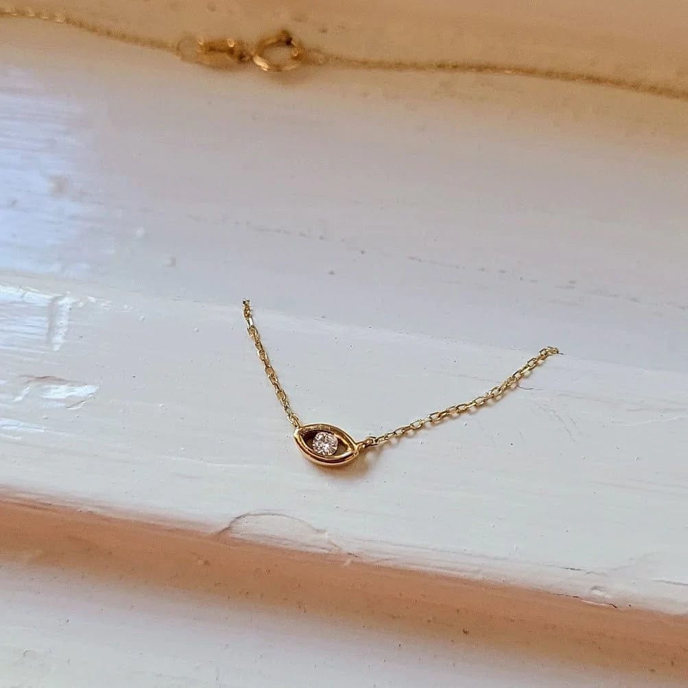 Evil Eye Diamond Bezel Necklace - 14k Yellow, White or Rose Gold、mySite、topwebapps