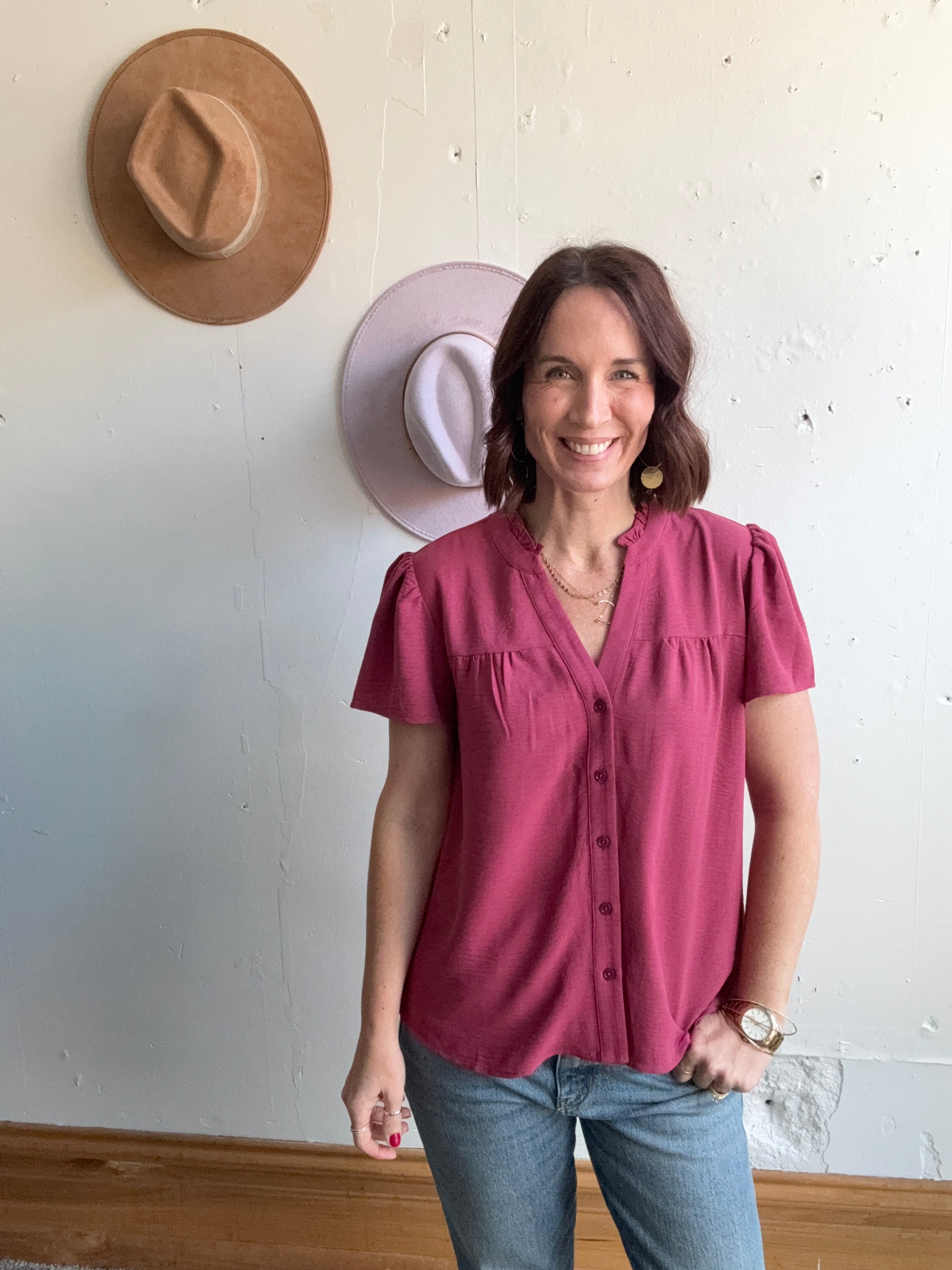 Valorie's Ruffle Button Down、mySite、garagedoors4me