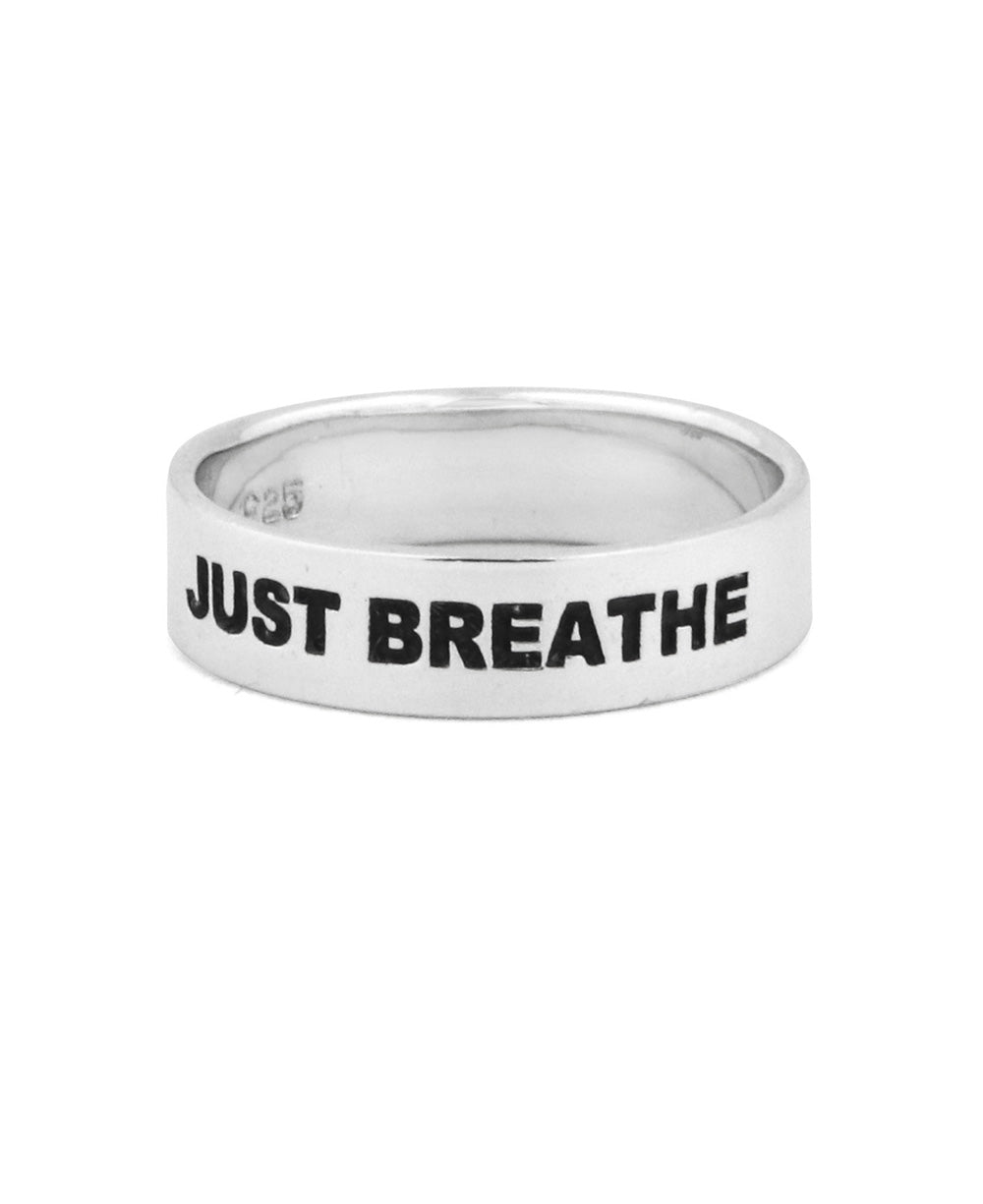 Just Breathe Inspirational Sterling Simple Band Ring、mySite、topwebapps