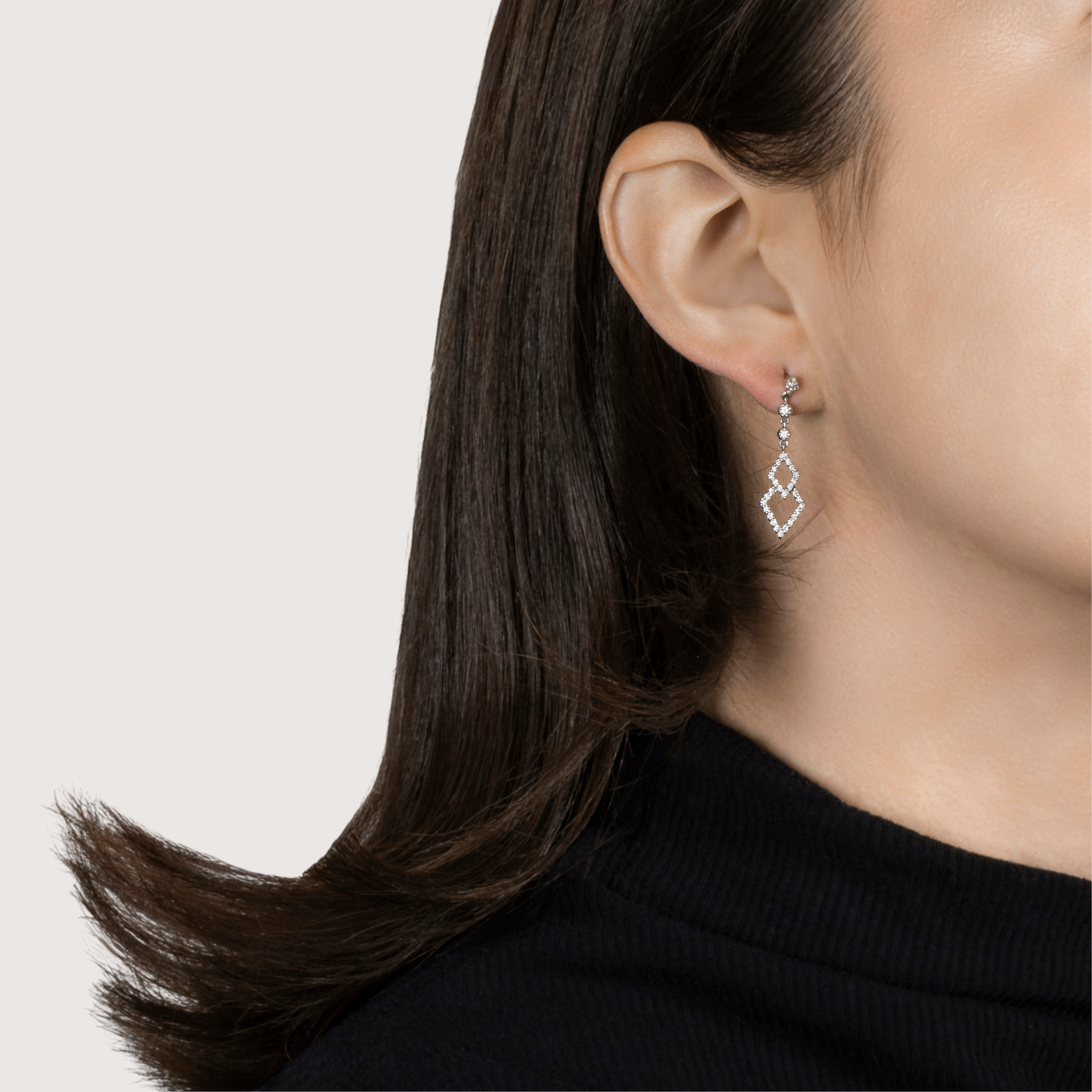 Vintage 14k White Gold .31cttw Diamond Geometric Overlap Dangle Earrings、mySite、hinf8tx79