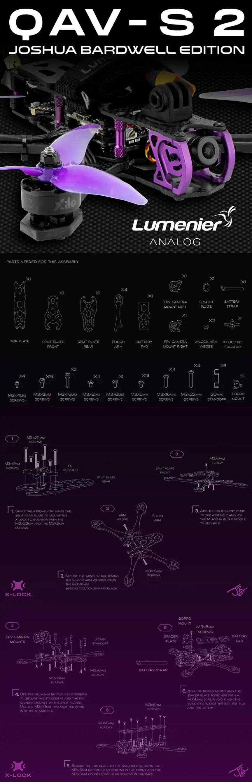Beginner DIY FPV BNF Drone Kit - QAV-S 2 Joshua Bardwell SE 5” - Analog